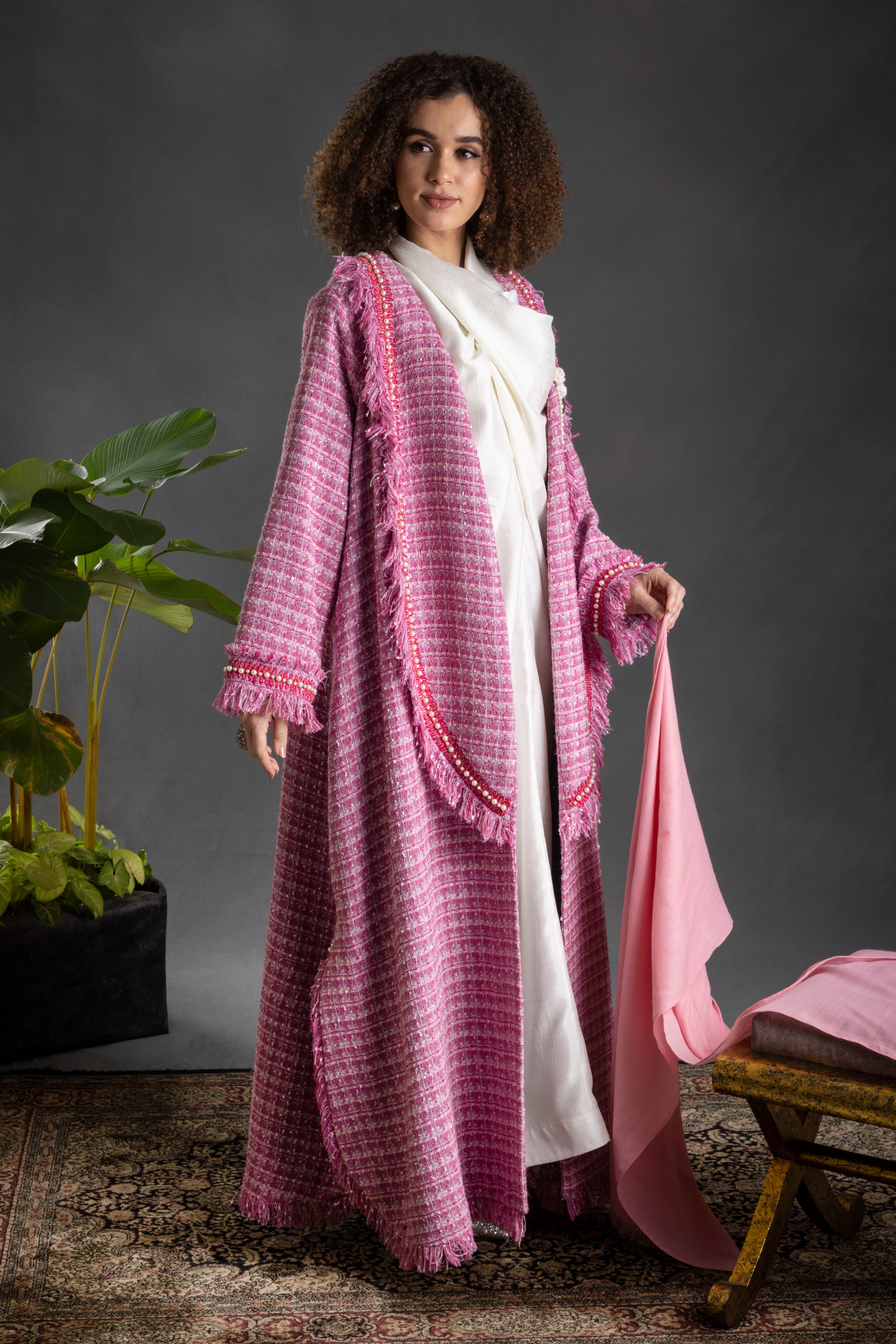 Izdihar Raw Edge Style Embroidered Abaya with Embellishment