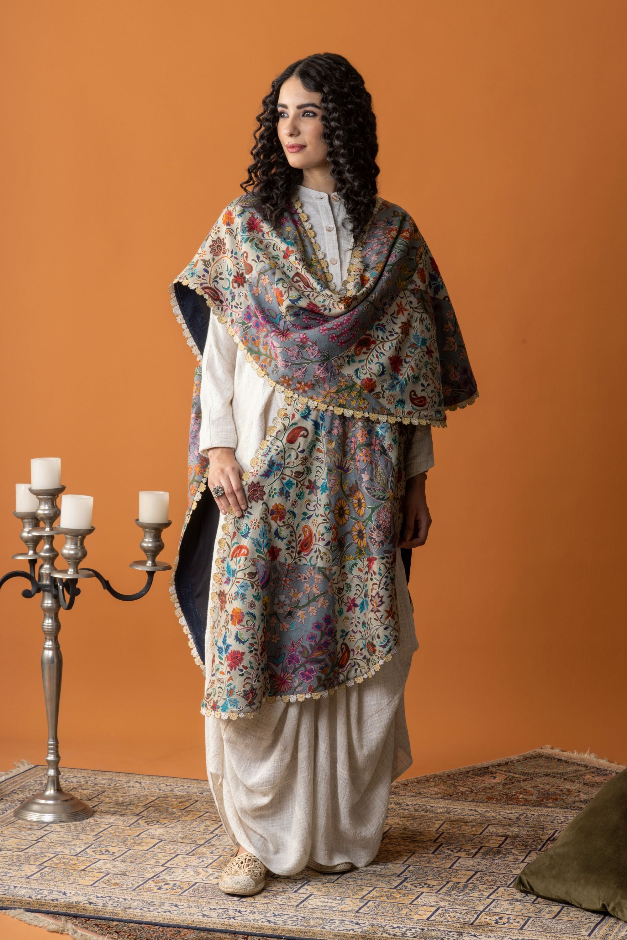 Asma Embroidered Wool Cape with Inner Skirt & Top