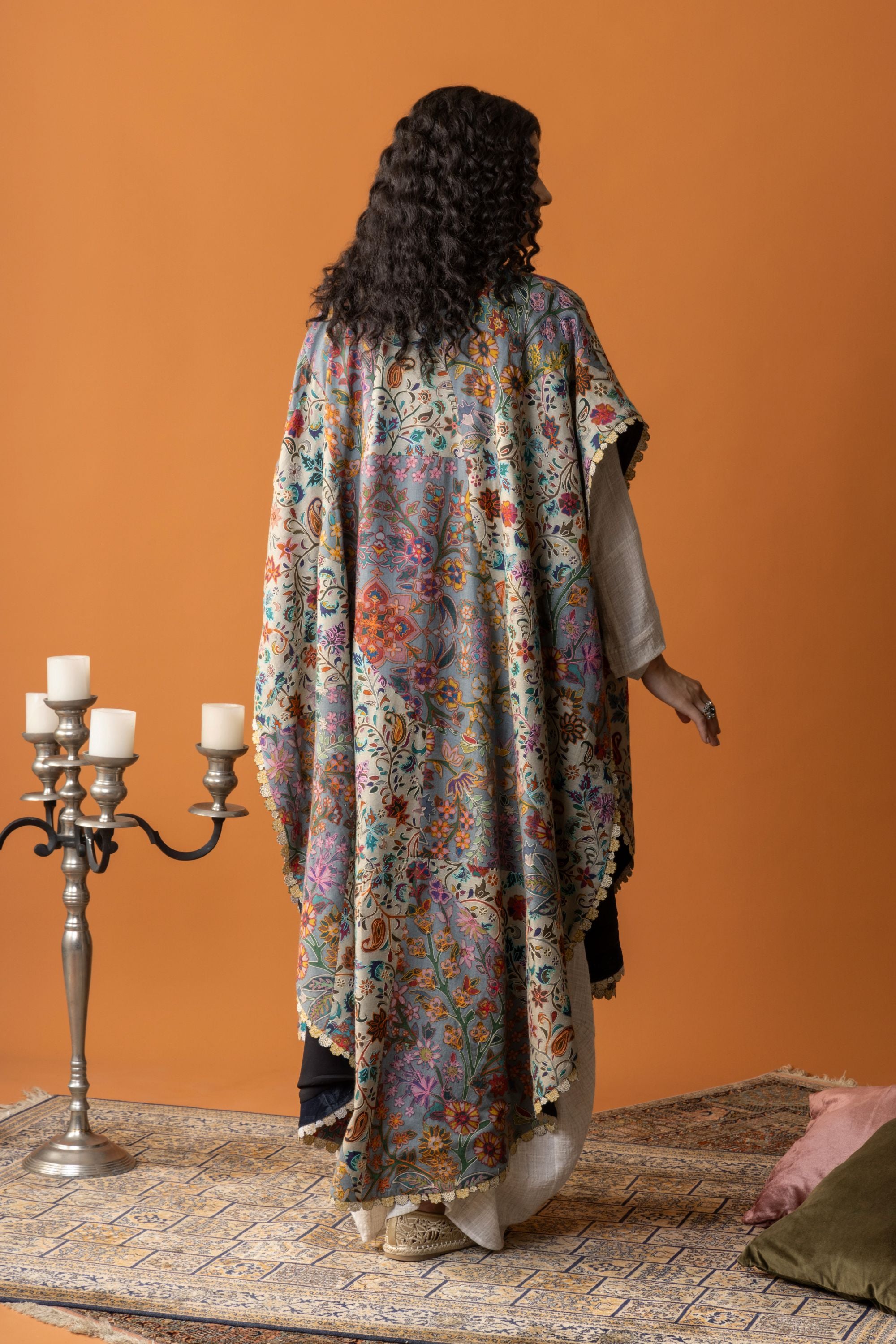 Asma Embroidered Wool Cape with Inner Skirt & Top