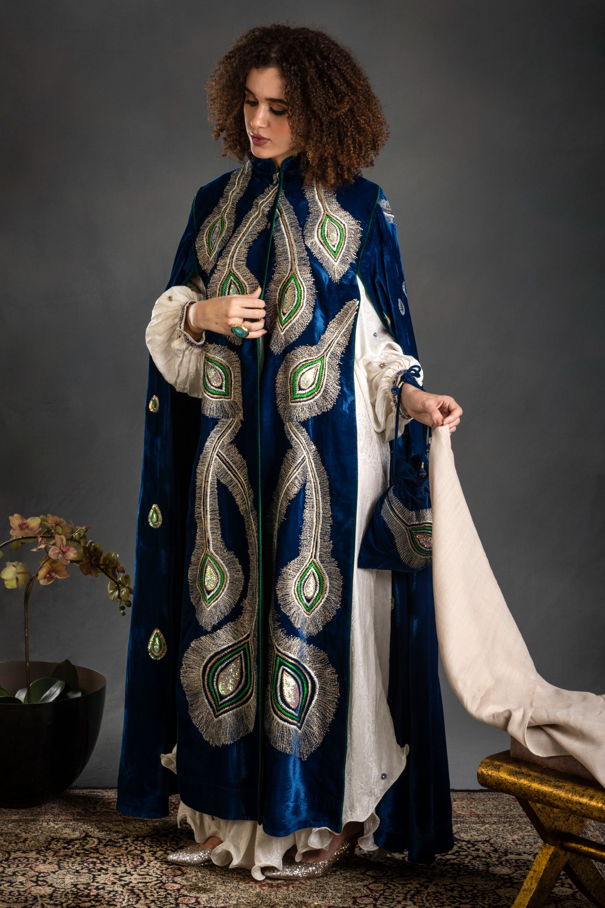 Siham Embroidered Cape with Embellishment