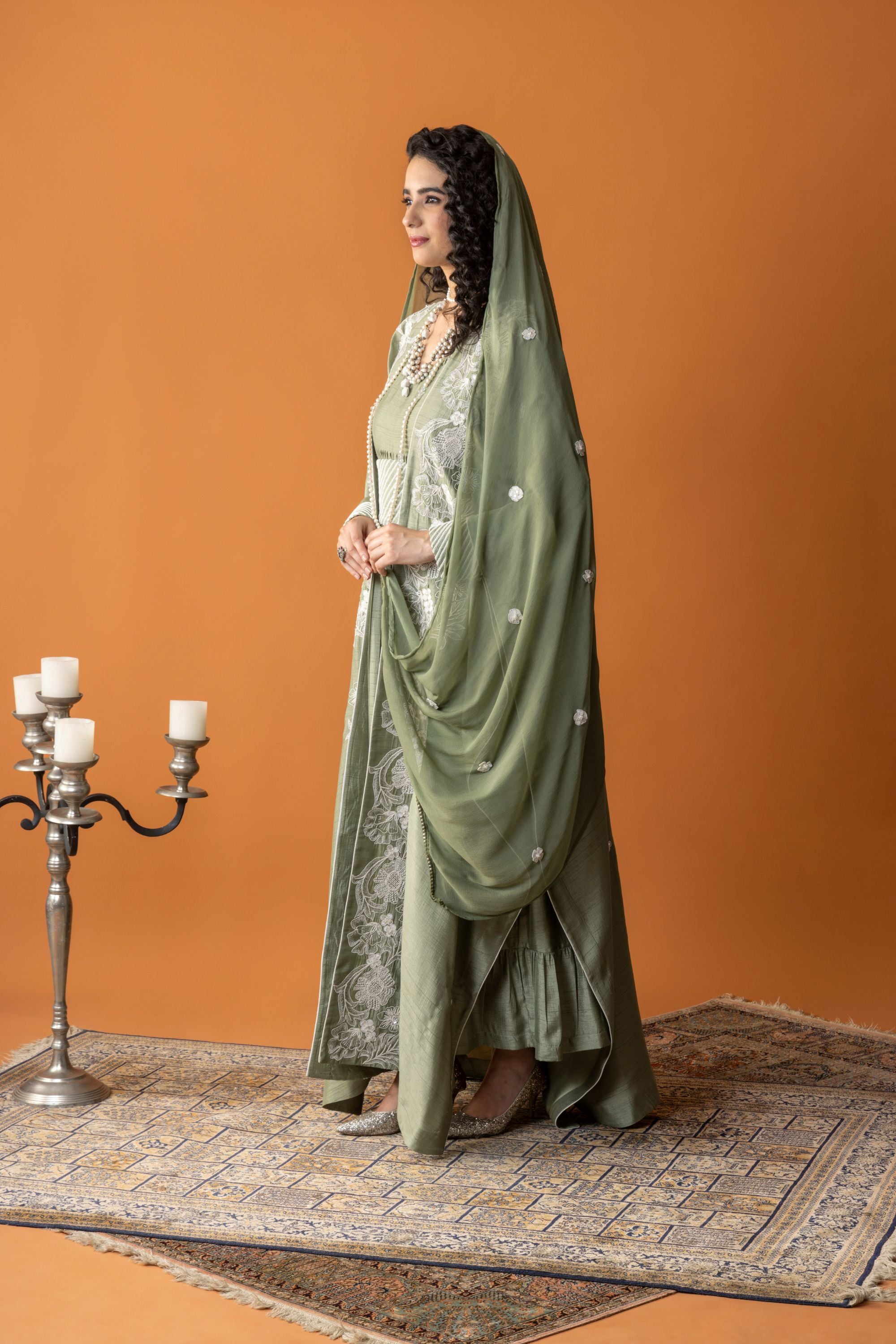 Eman Embroidered Cape with Embellishment