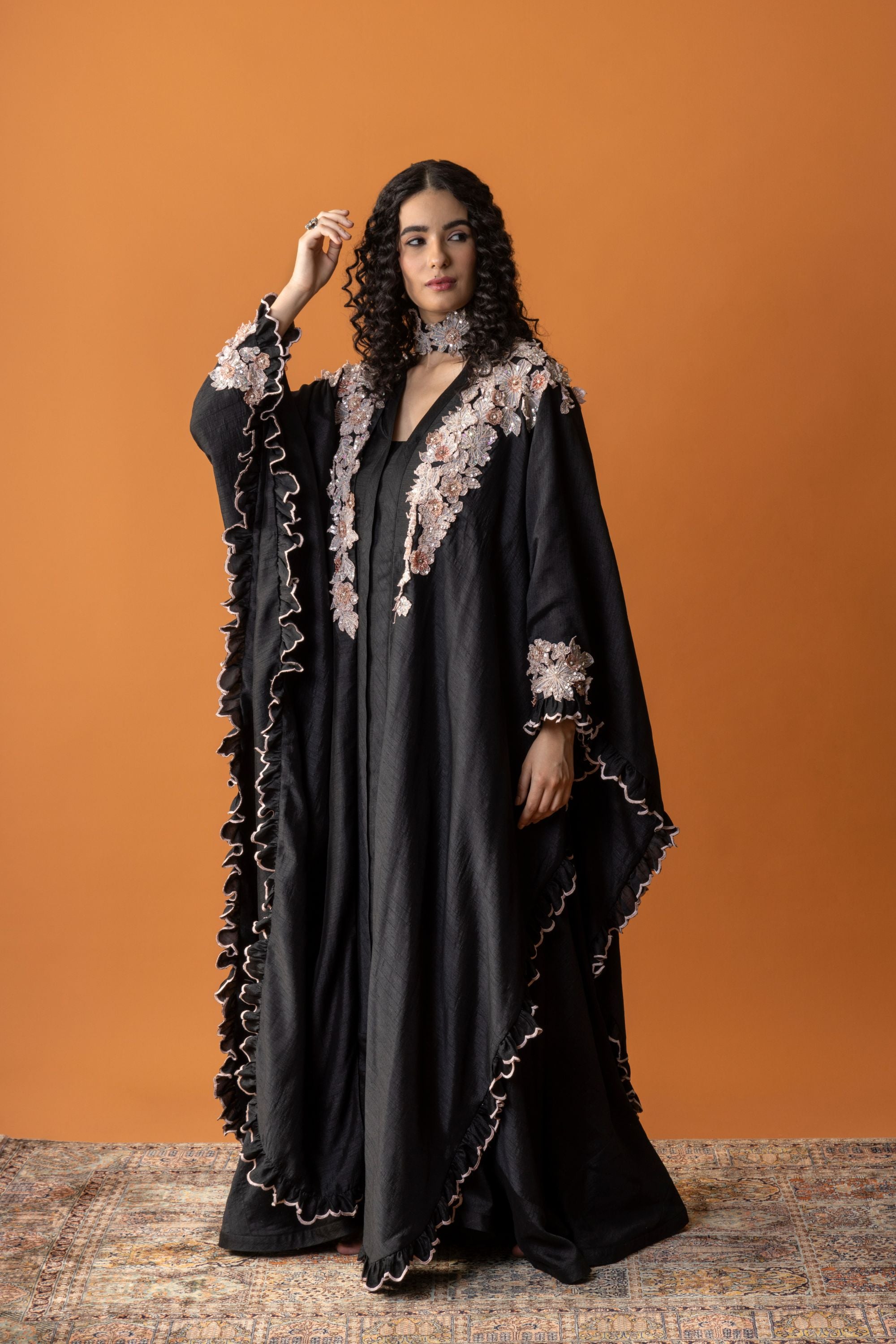 Lujain Embroidered Cape with Embellishment