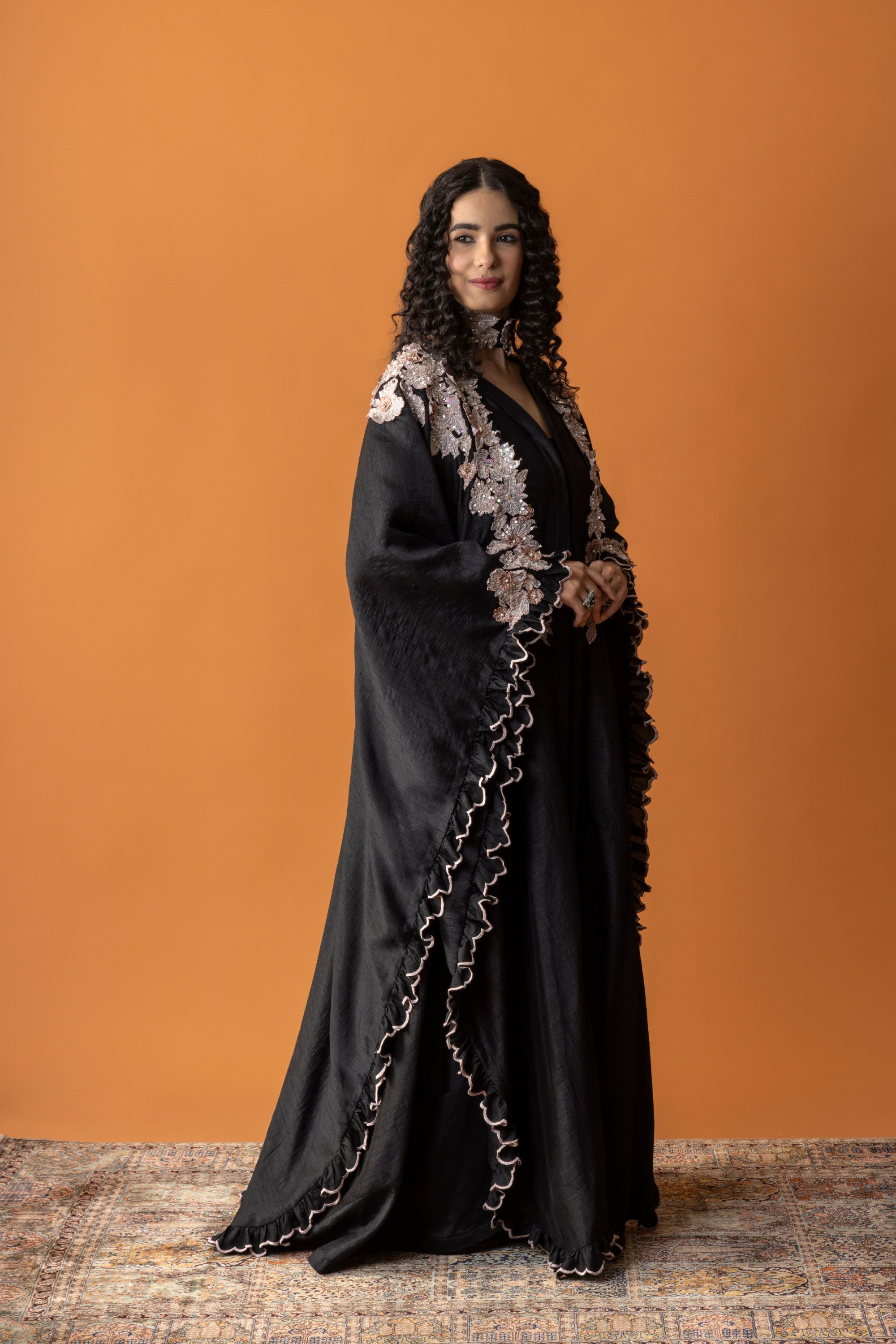 Lujain Embroidered Cape with Embellishment