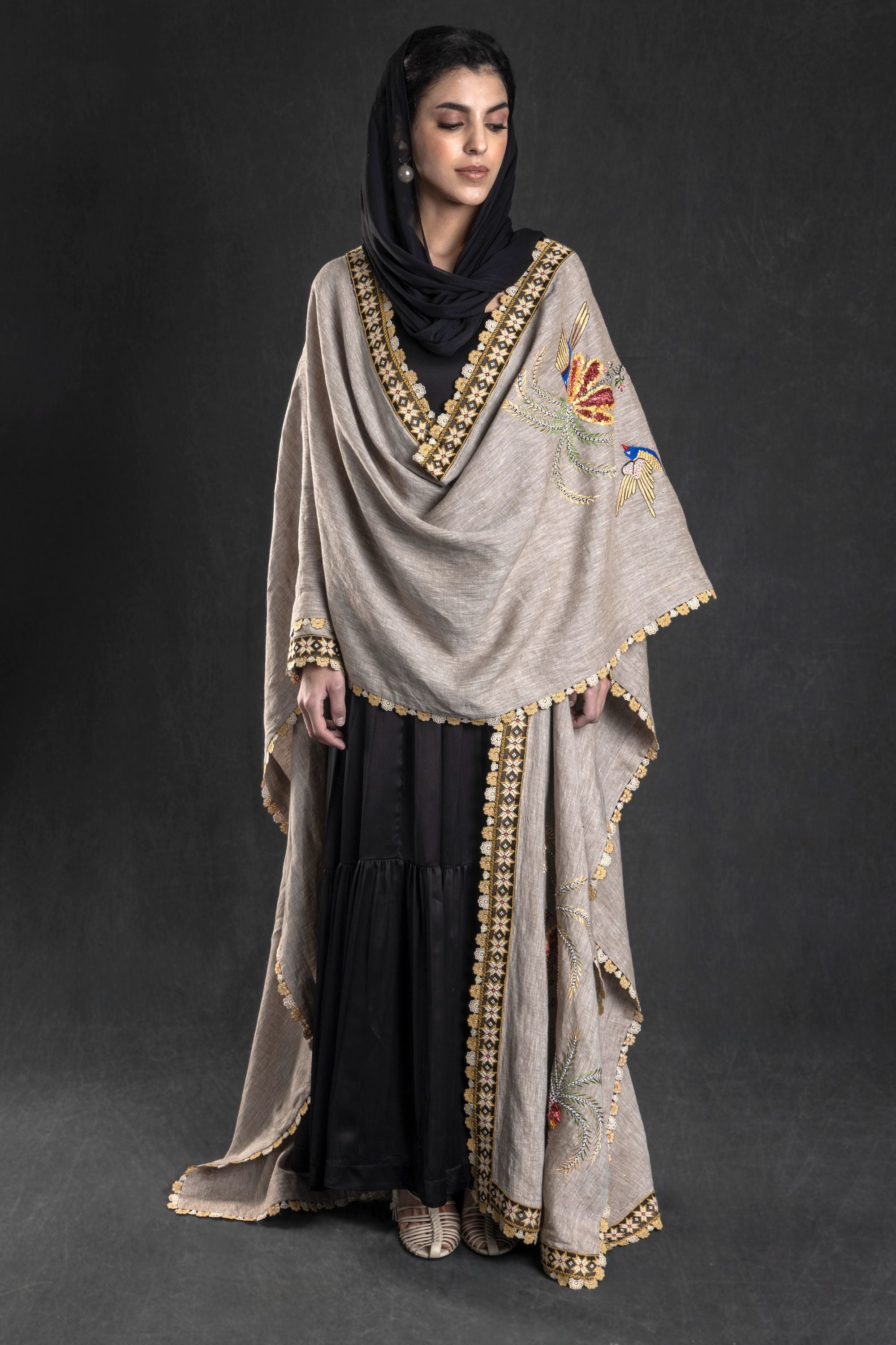 Freshta Embroidered Abaya with Inner Tiered Dress