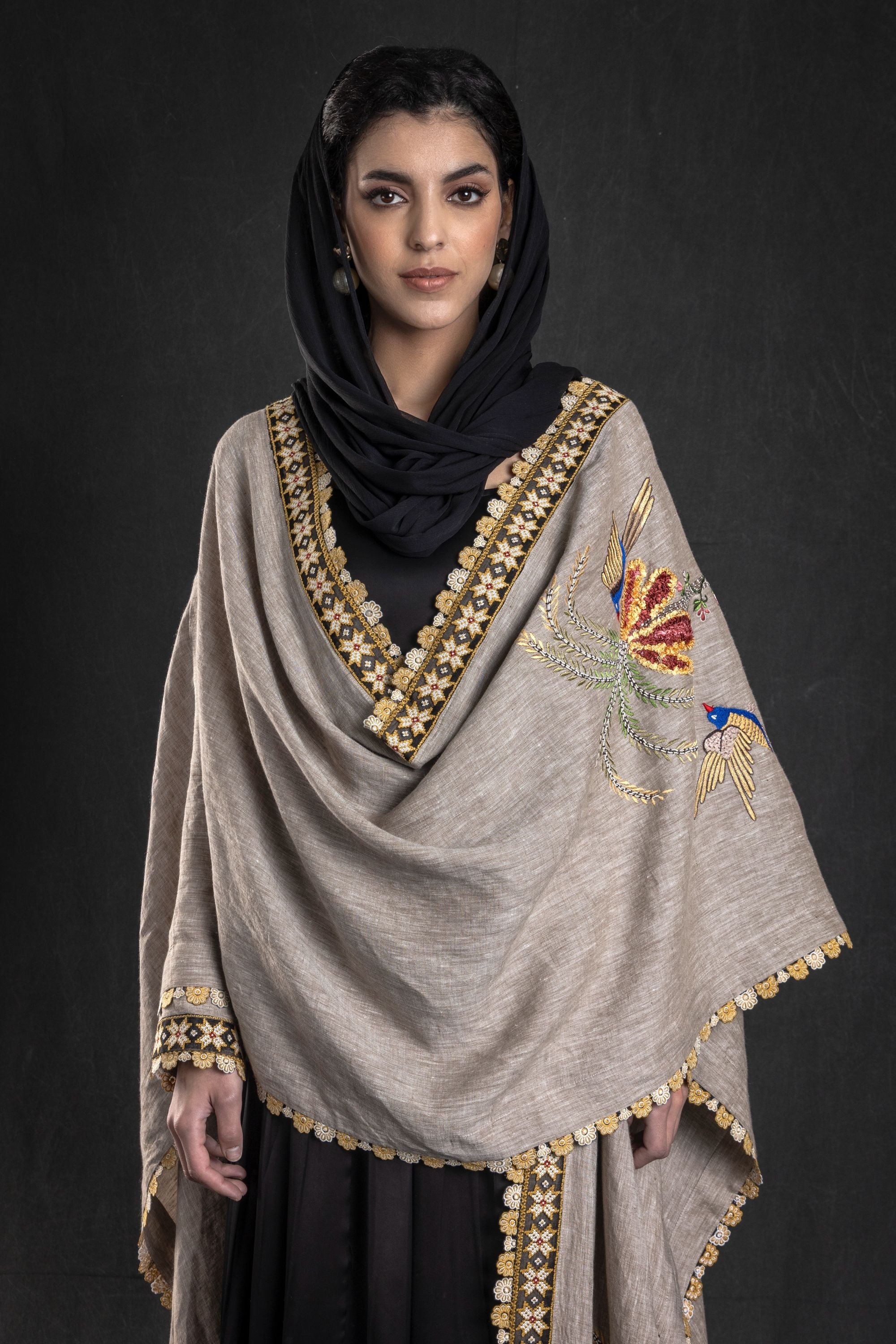 Freshta Embroidered Abaya with Inner Tiered Dress