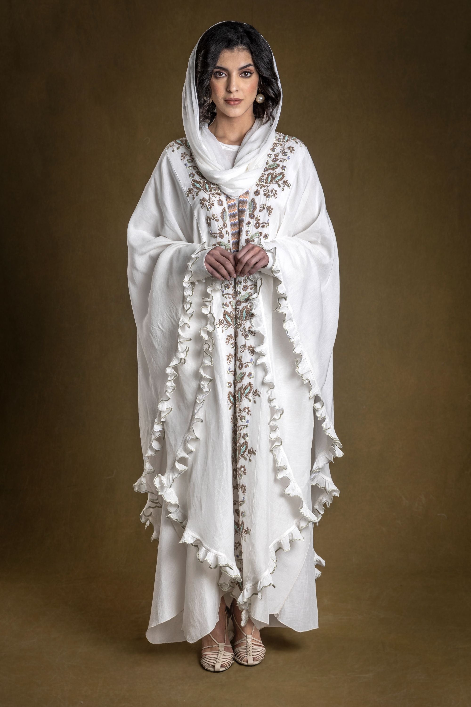 Khushal Jalabiya Dusala Cape with Embroidery & Embellishment