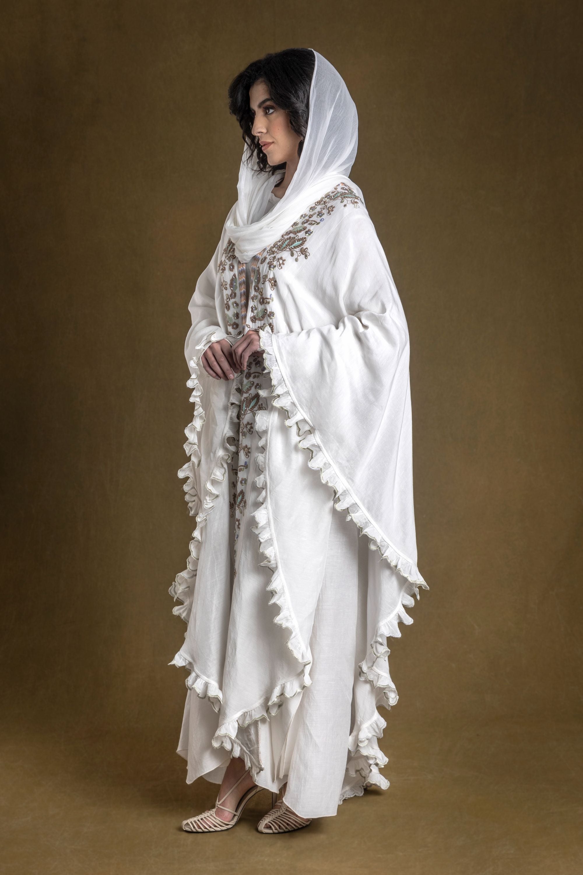 Khushal Jalabiya Dusala Cape with Embroidery & Embellishment