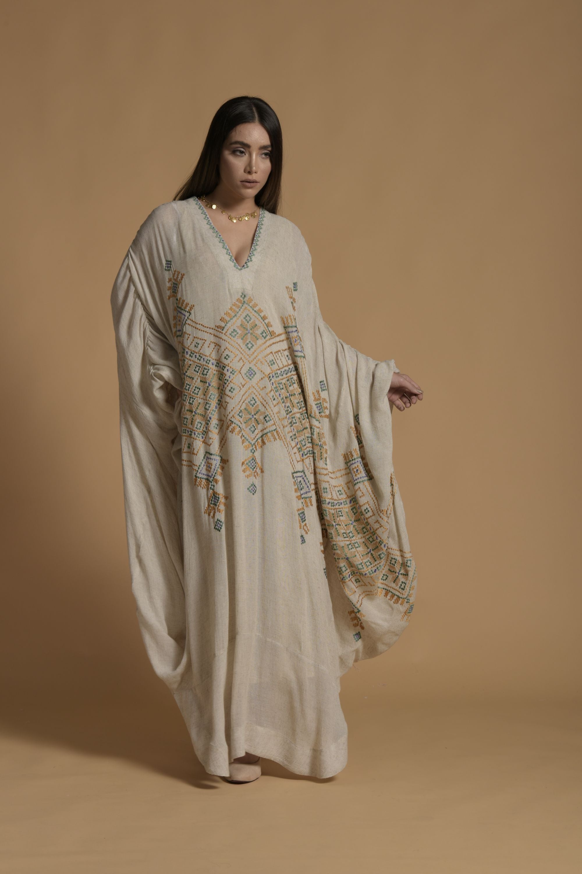 Naadiya Embroidered Jalabiya with Inner Cotton Cami