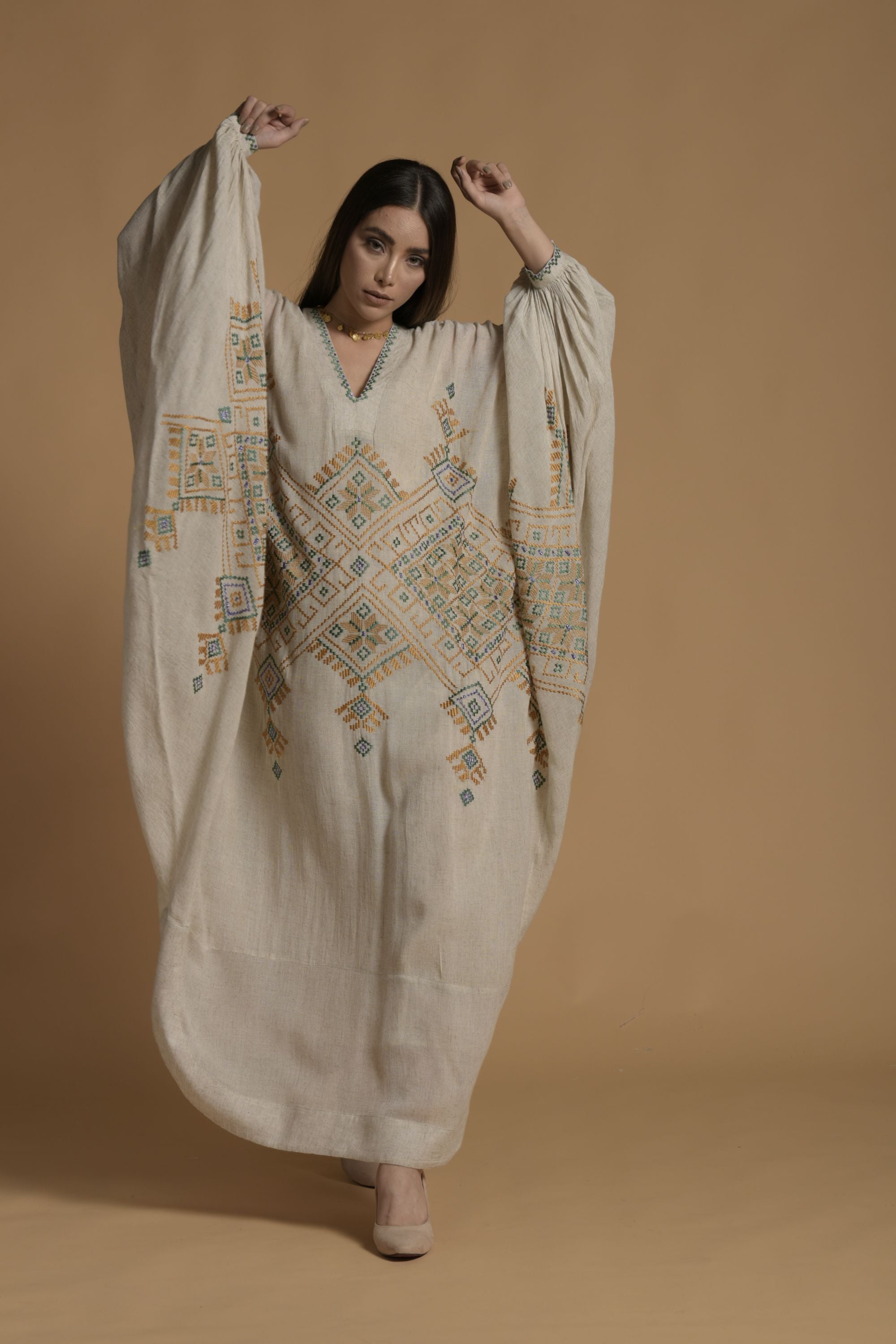 Naadiya Embroidered Jalabiya with Inner Cotton Cami