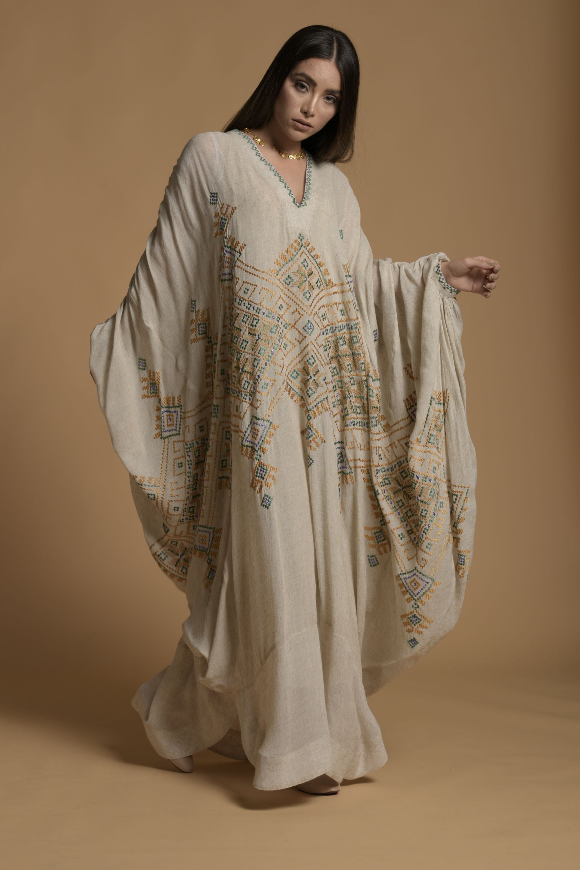 Naadiya Embroidered Jalabiya with Inner Cotton Cami