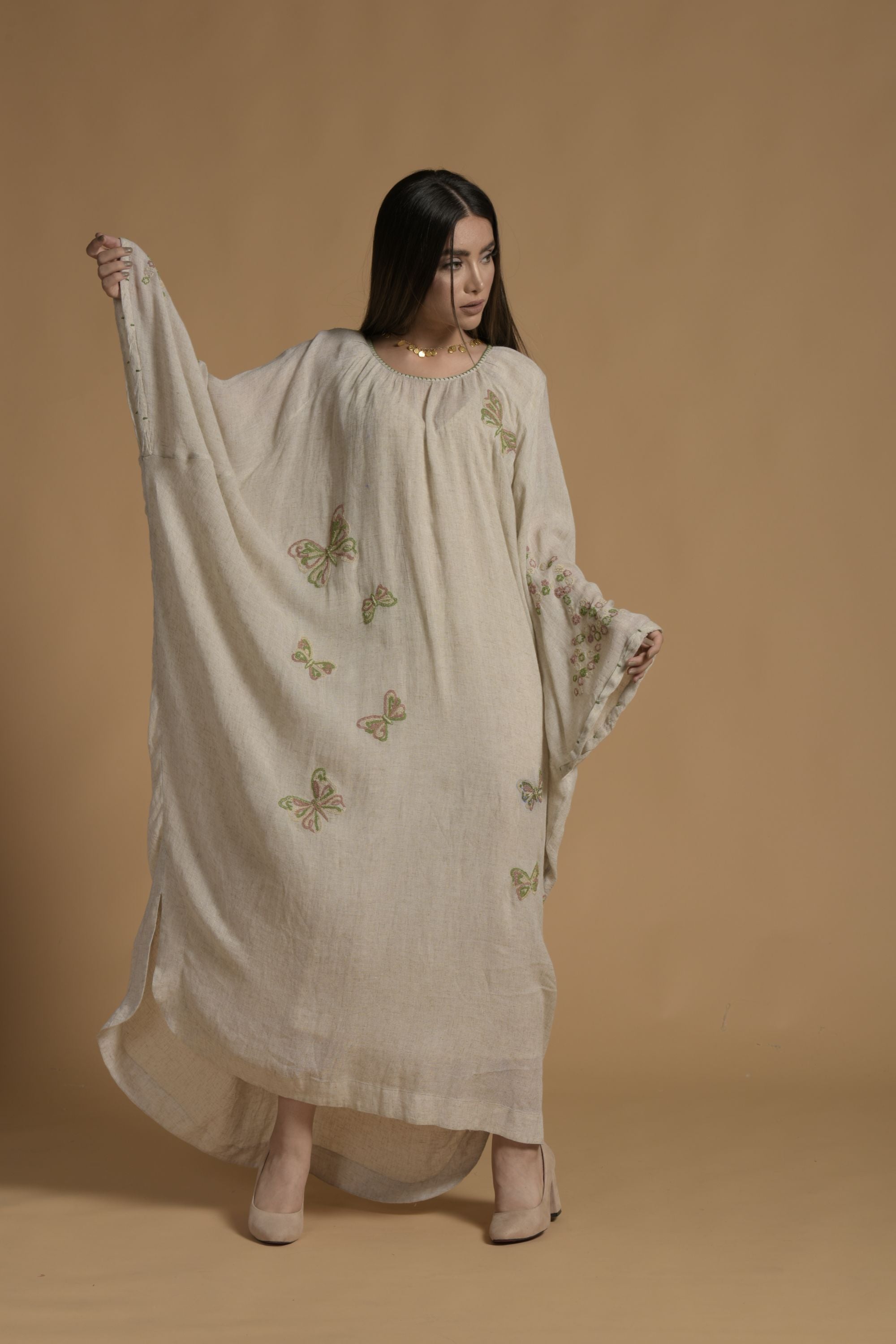 Mina Embroidered Jalabiya with Inner Cotton Cami