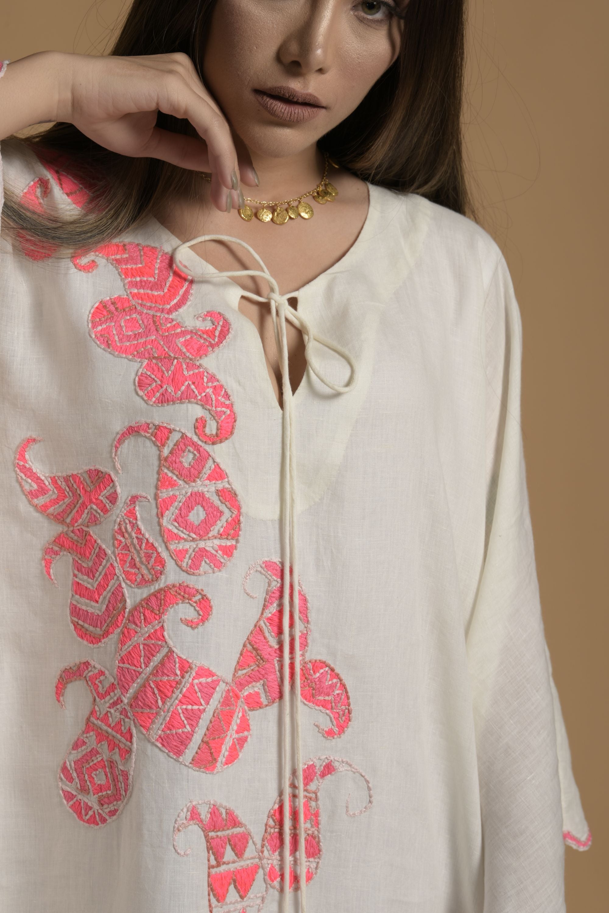 Mariam Embroidered Jalabiya with Inner Cotton Cami