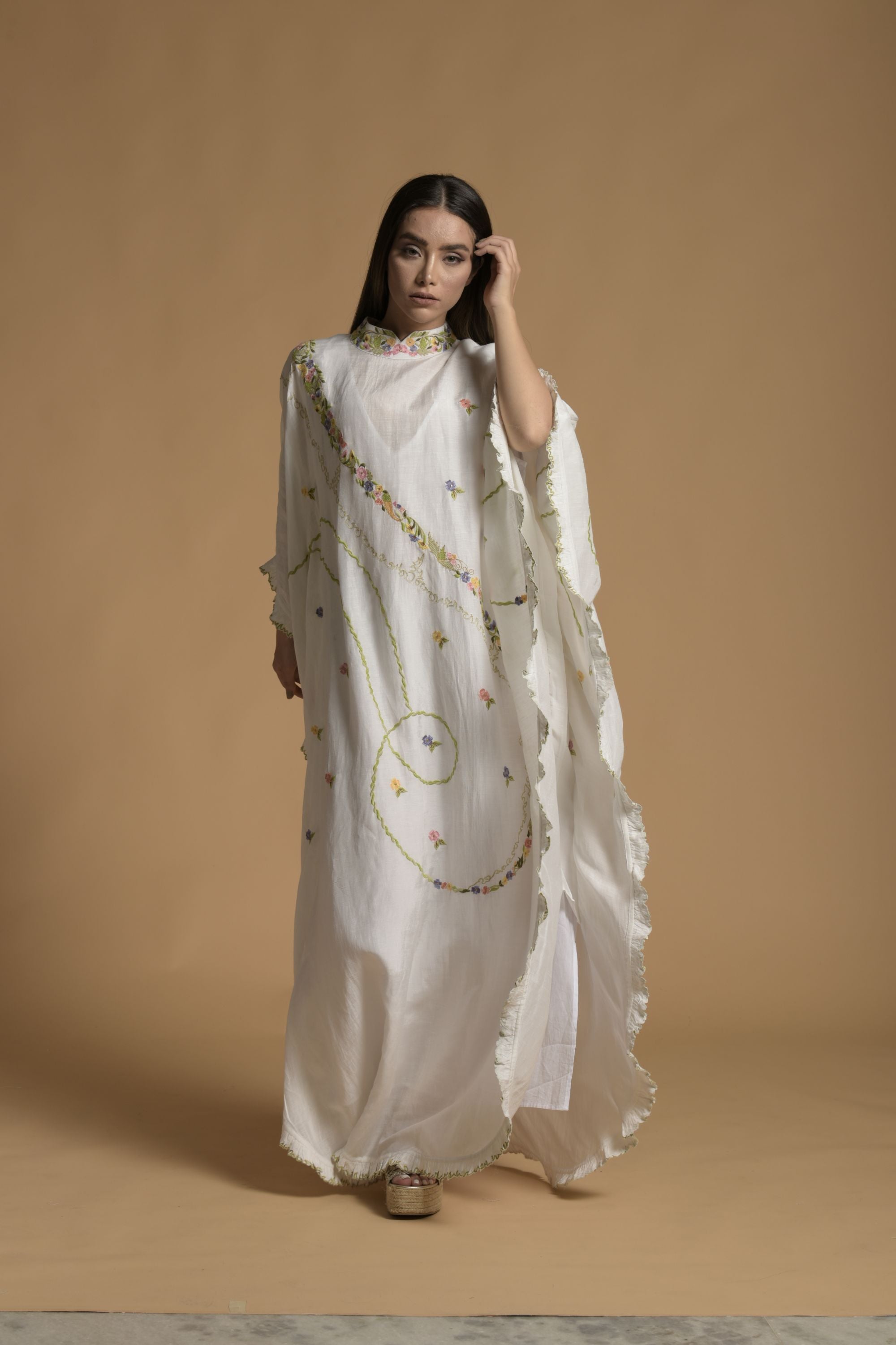 Asna Embroidered Jalabiya with Inner Cotton Cami