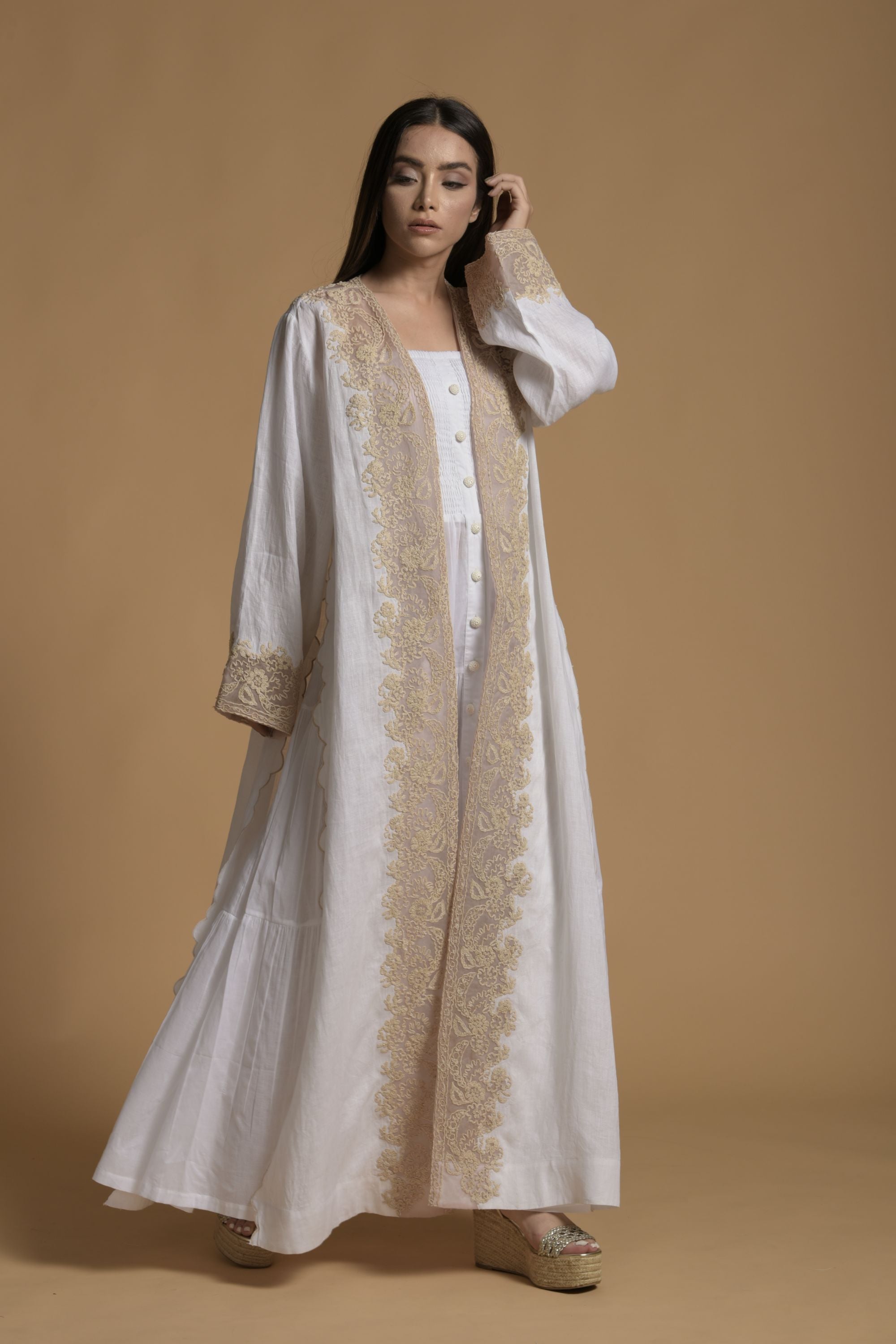 Arzoo Embroidered Bisht with Cotton Inner Dress