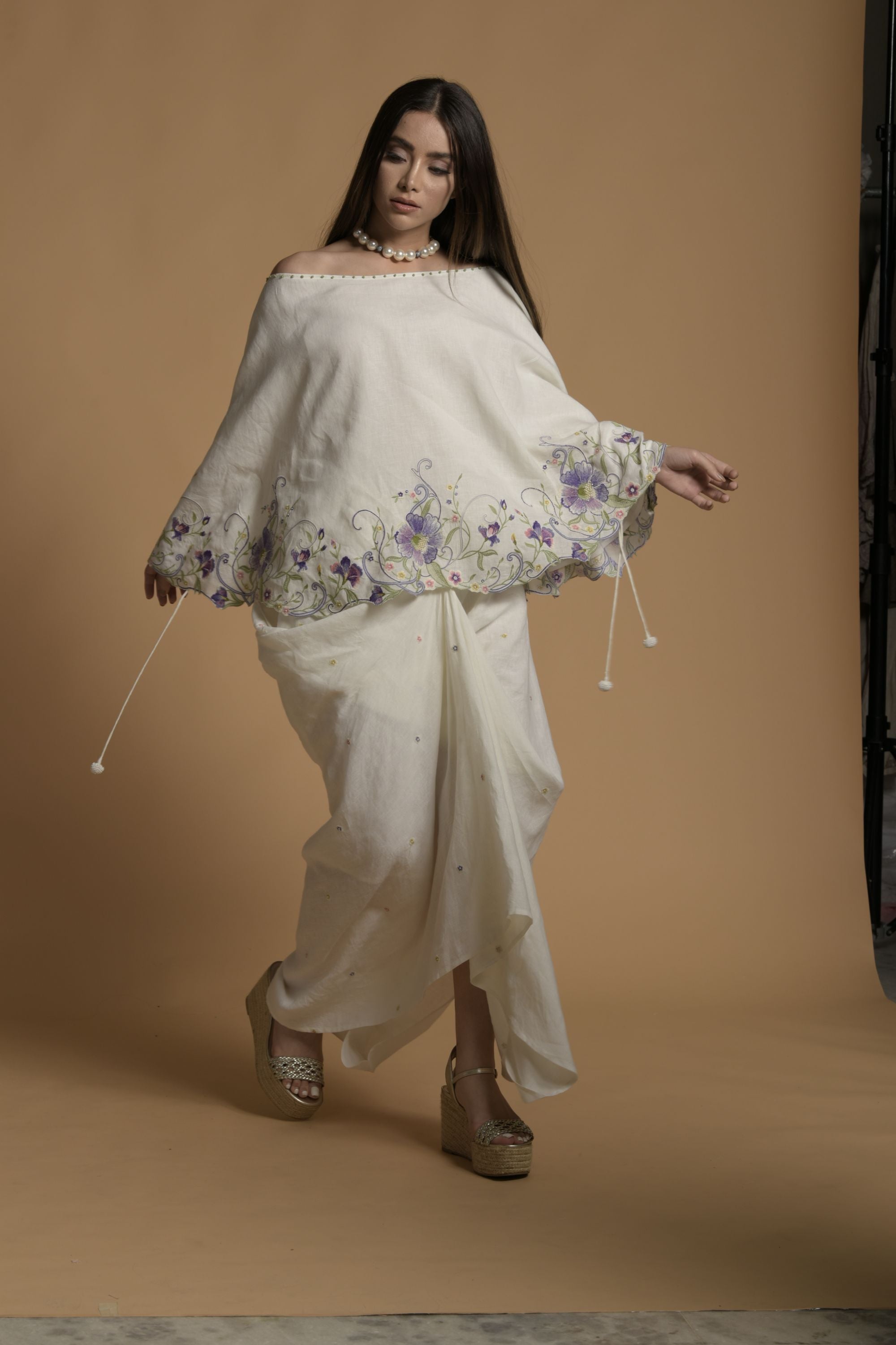 Afroz Embellished & Embroidered Cape with Dhoti