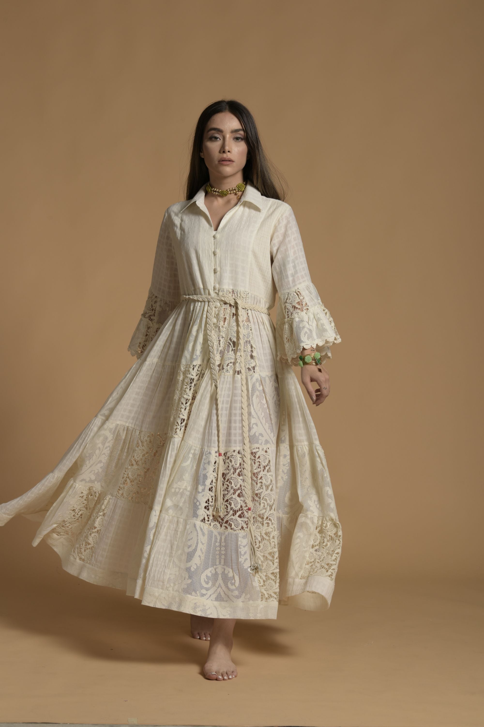 Zaini Jalabiya with Patch Lace Work