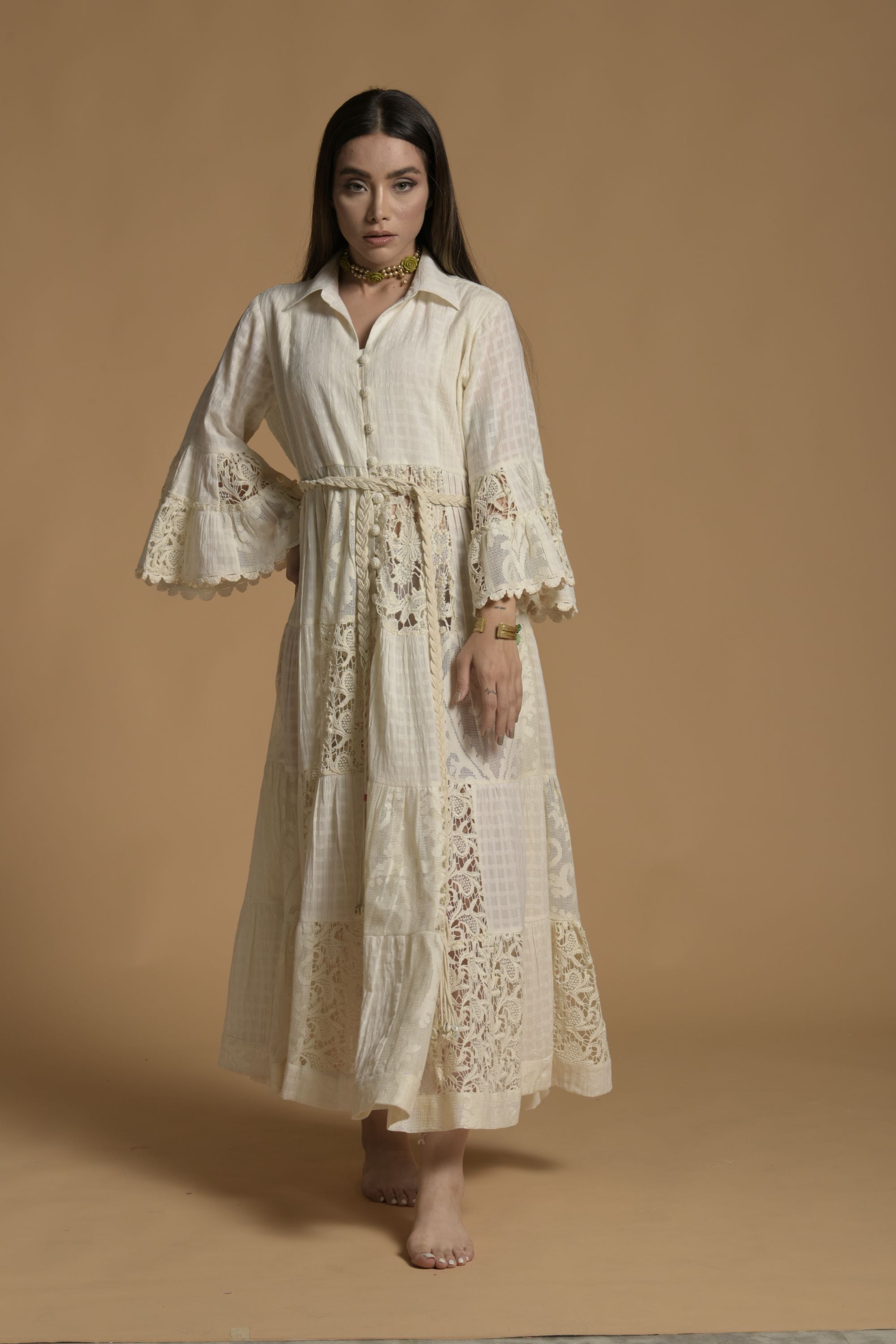 Zaini Jalabiya with Patch Lace Work