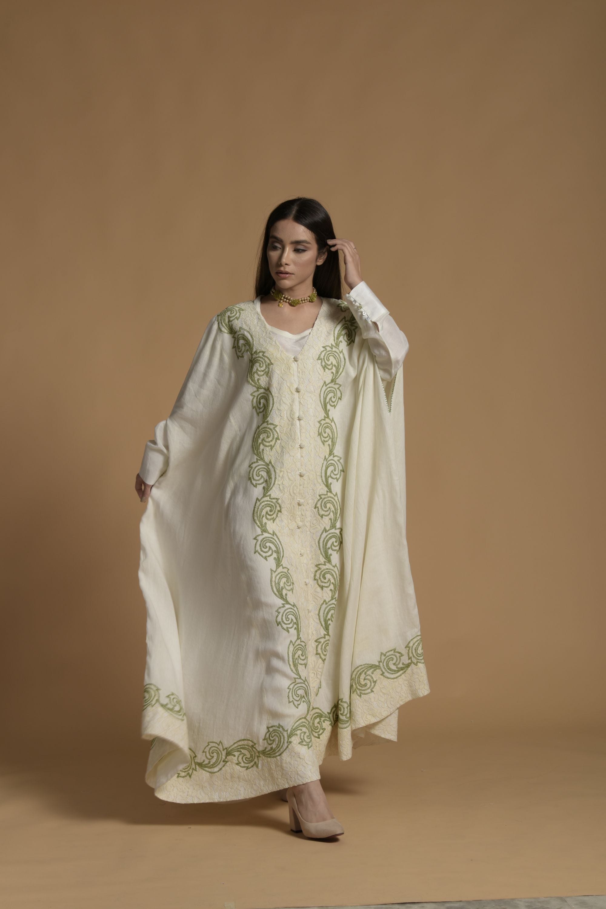 Wardah Embellished Cape with Cotton Inner Dress