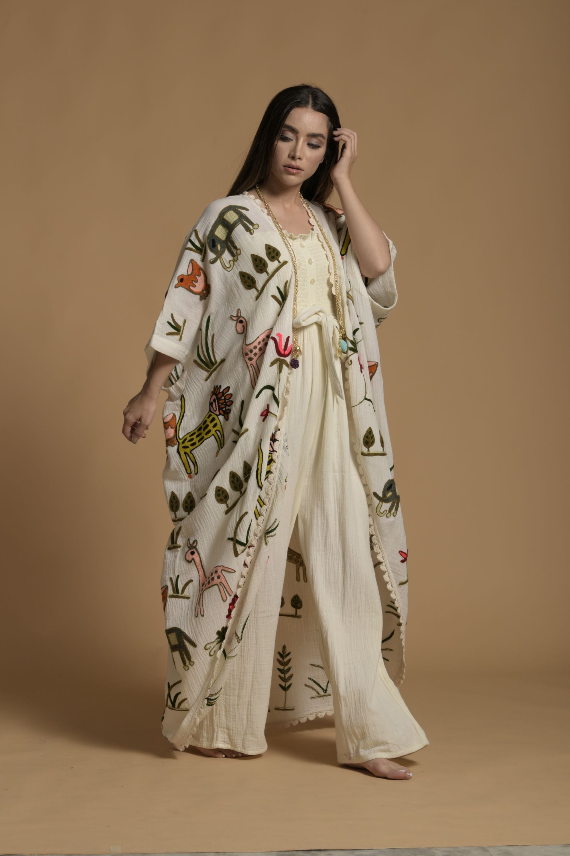 Amara Embroidered Cape With Jumpsuit