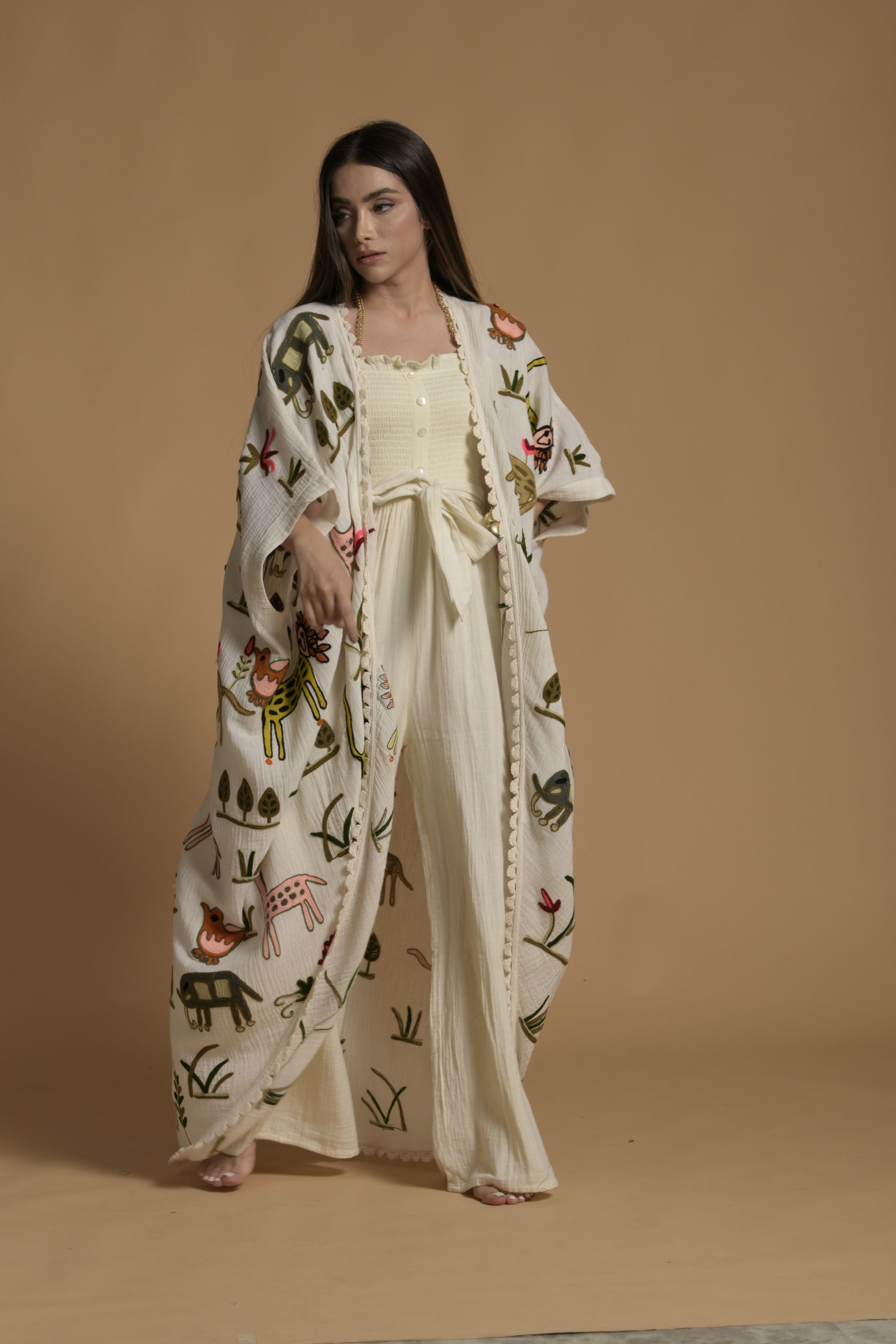 Amara Embroidered Cape With Jumpsuit