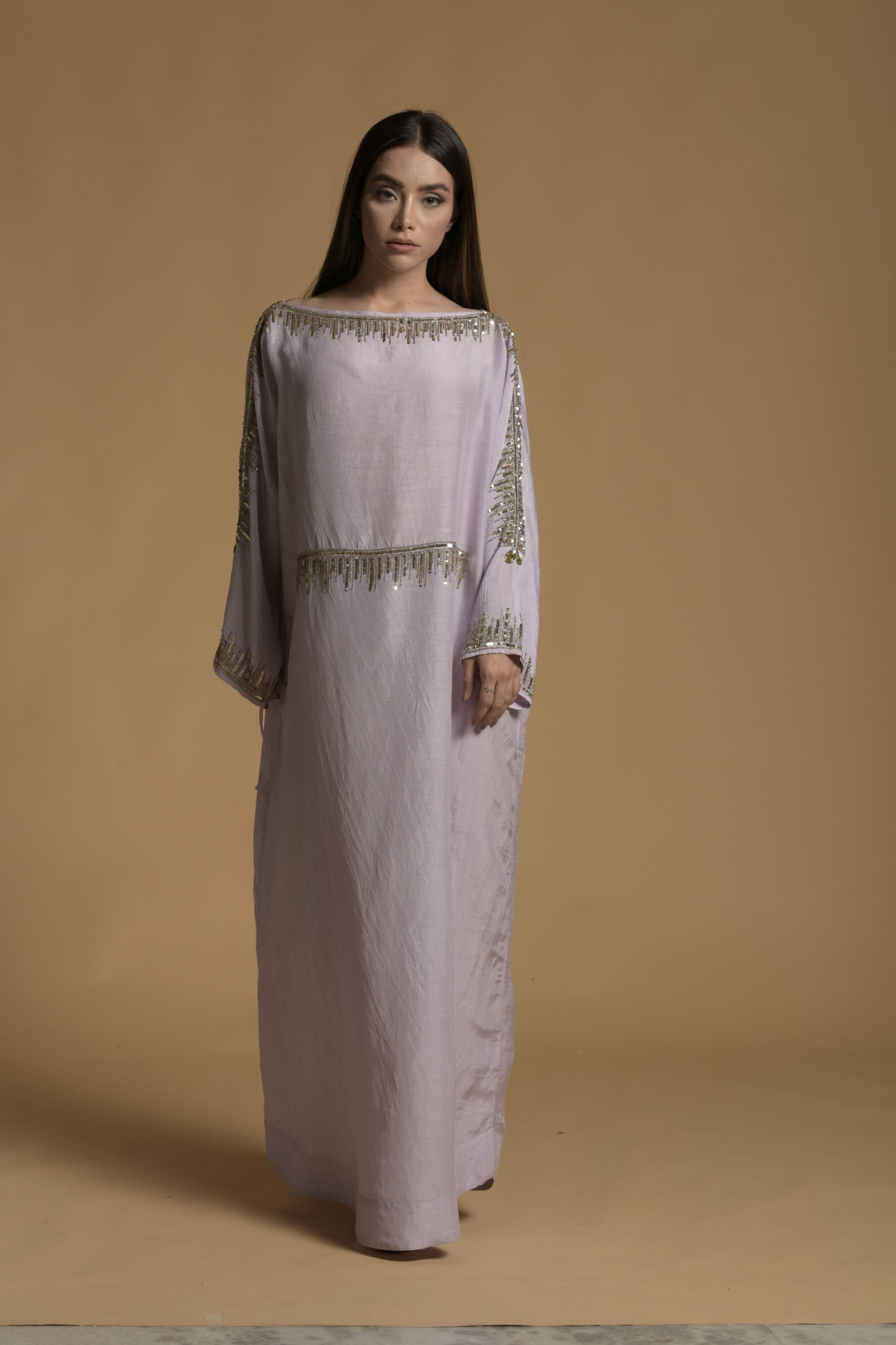 Ulya Embellished Long Jalabiya with Inner Cotton Cami & Scarf