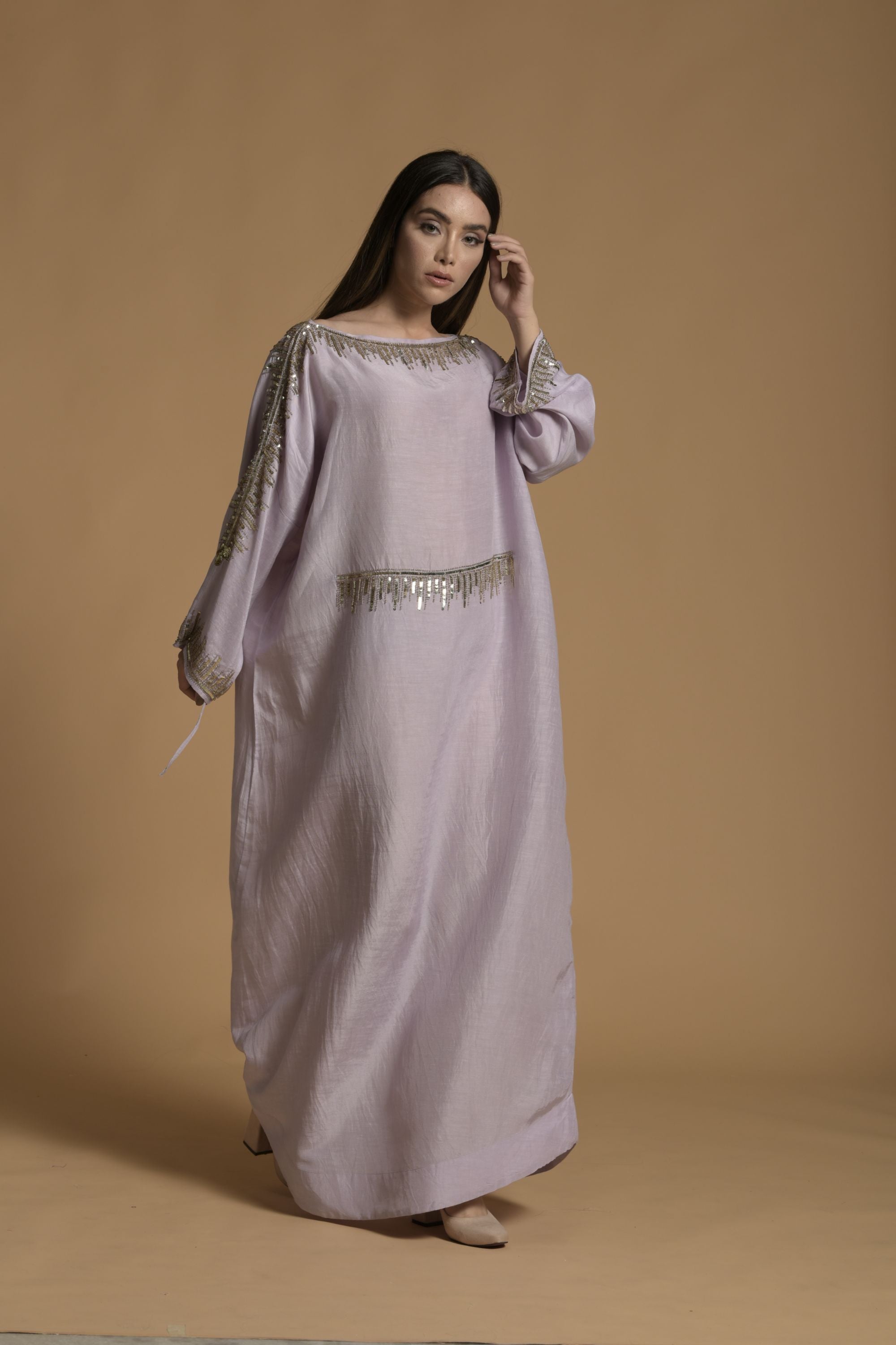 Ulya Embellished Long Jalabiya with Inner Cotton Cami & Scarf