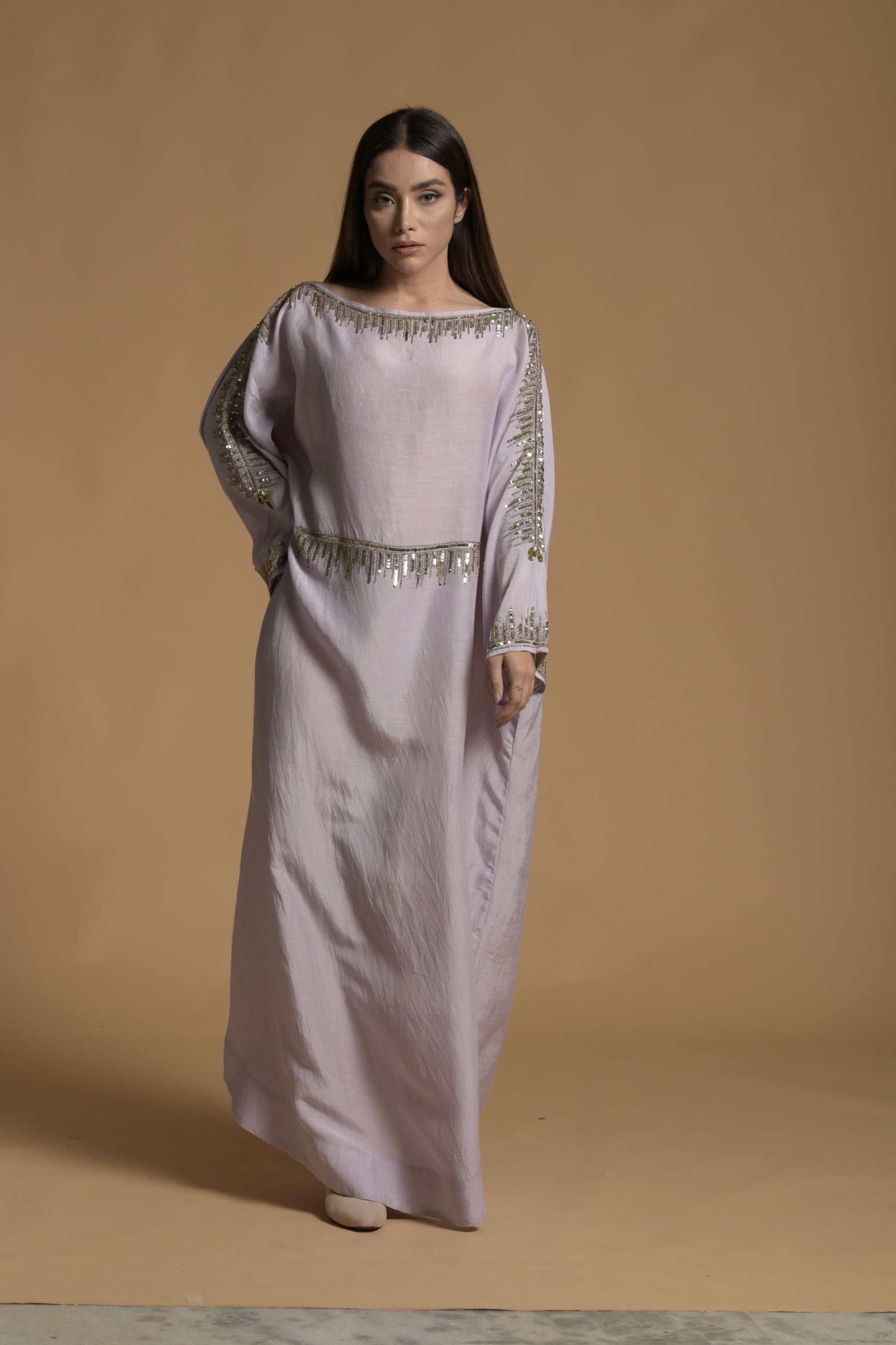 Ulya Embellished Long Jalabiya with Inner Cotton Cami & Scarf