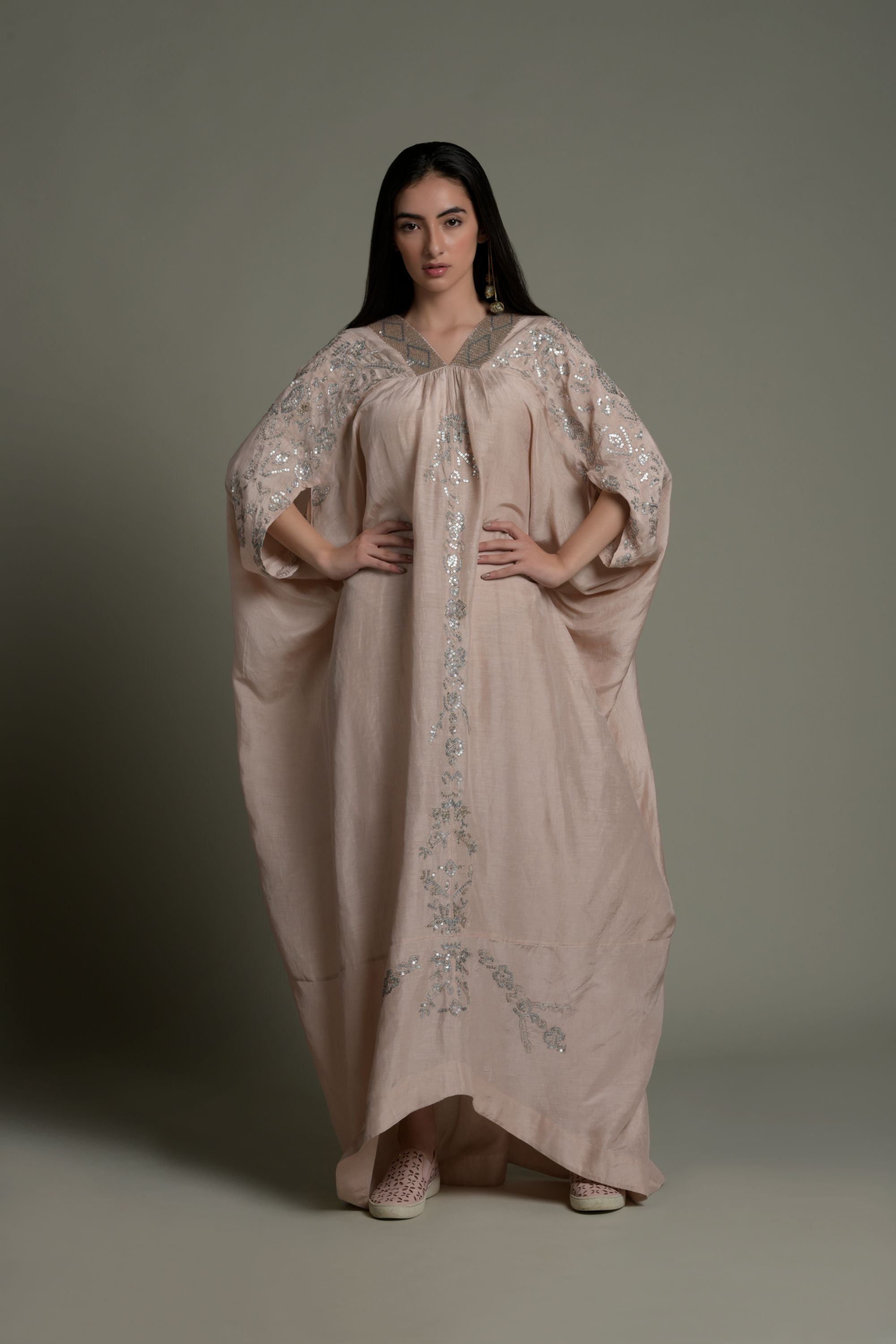 Shama Embellished & Embroidered Jalabiya with Inner Cotton Cami