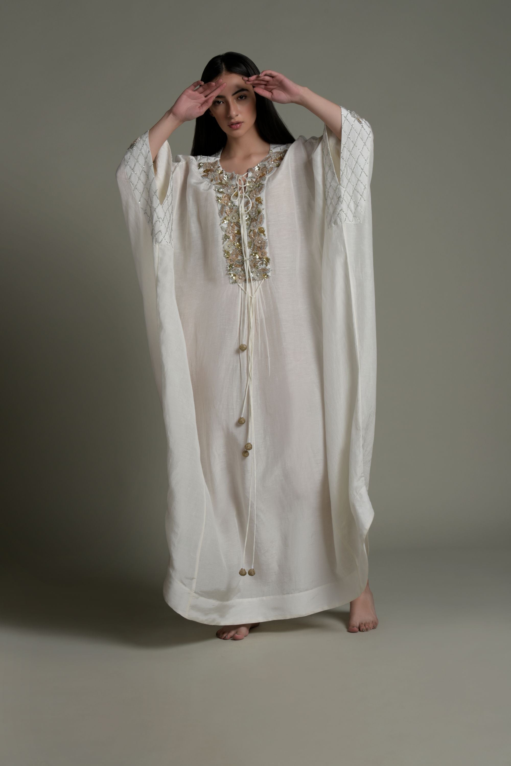 Vida Embellished & Embroidered Jalabiya with Inner Cotton Cami