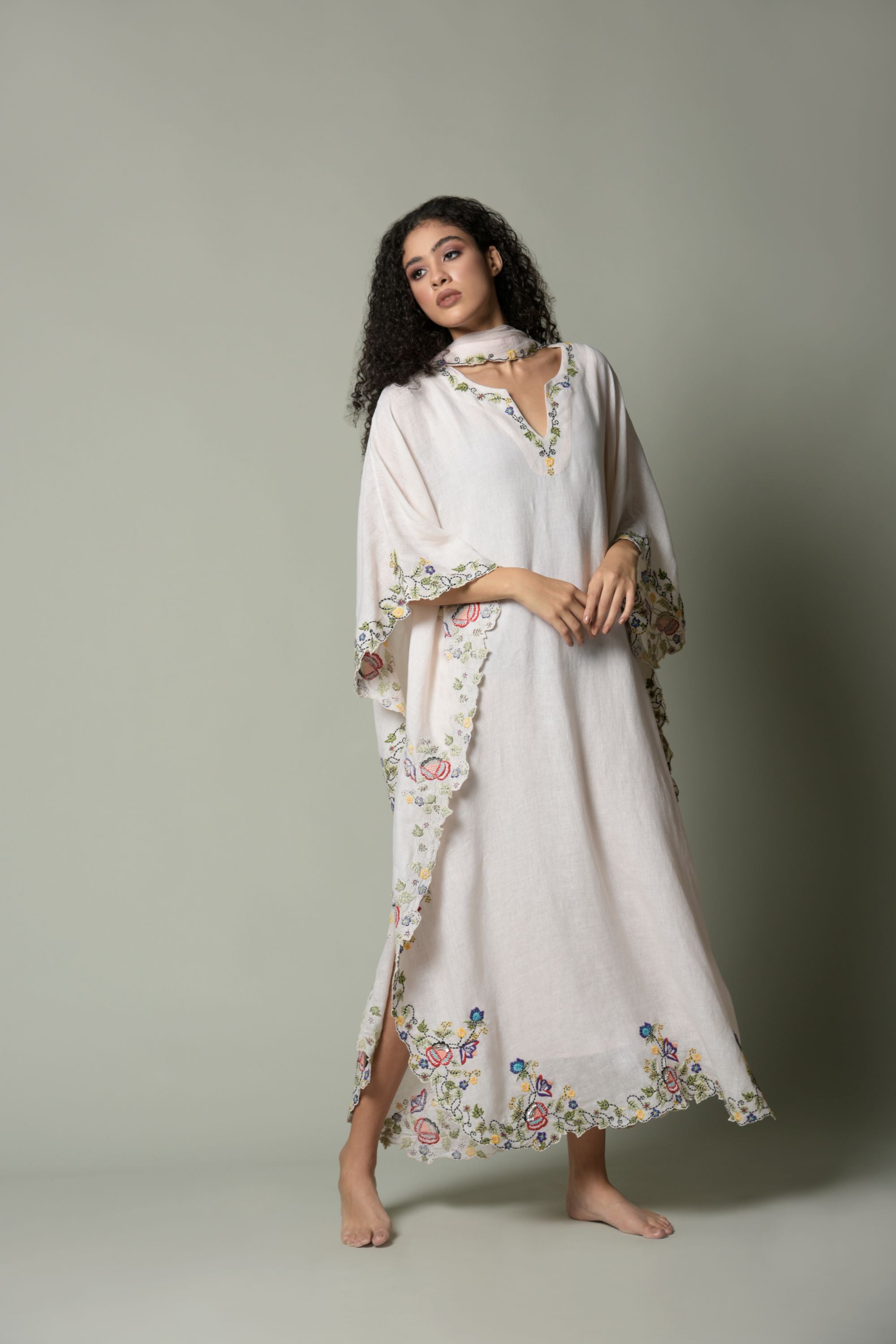 Misba Embroidered Jalabiya with Scarf & Inner Cotton Cami