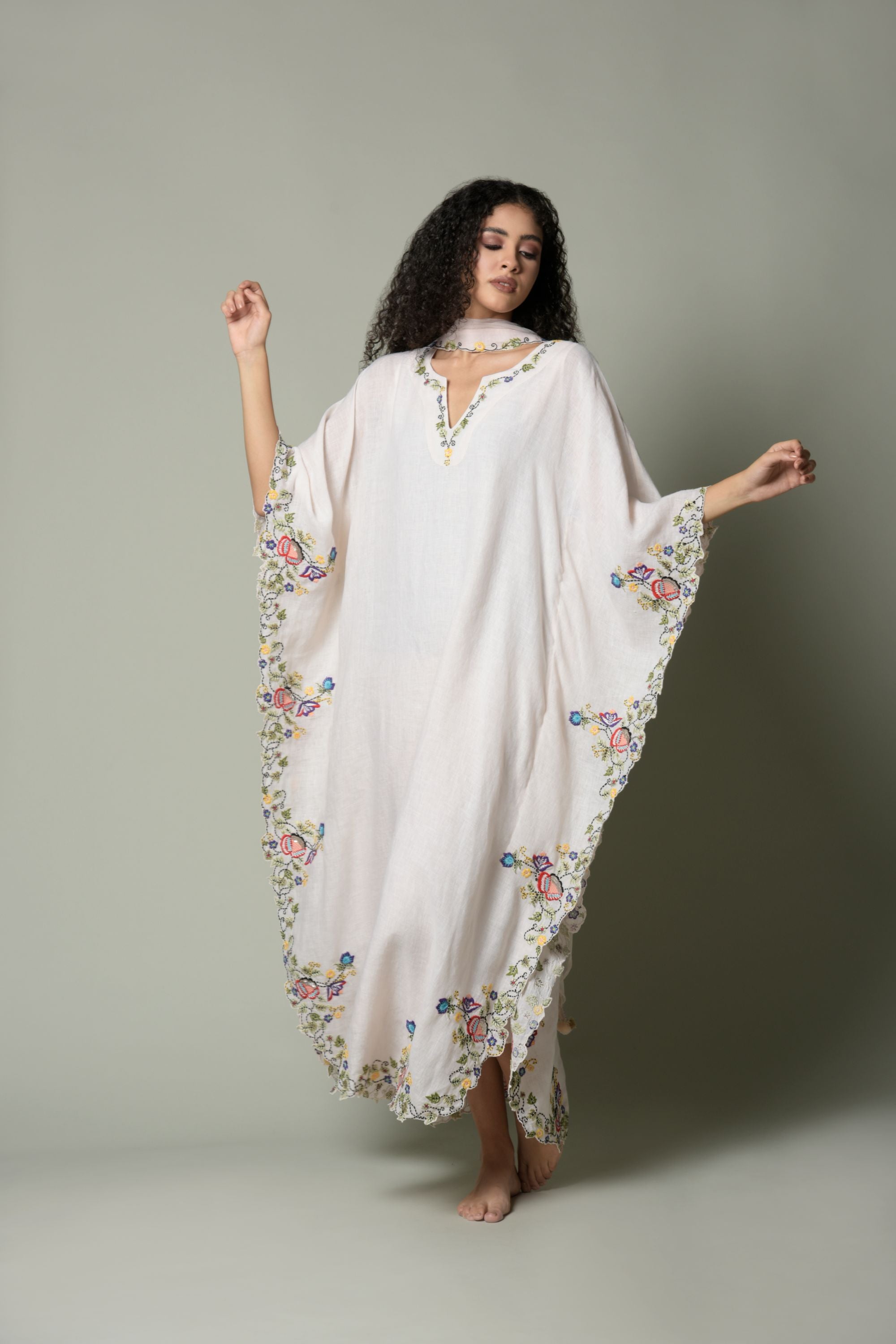 Misba Embroidered Jalabiya with Scarf & Inner Cotton Cami