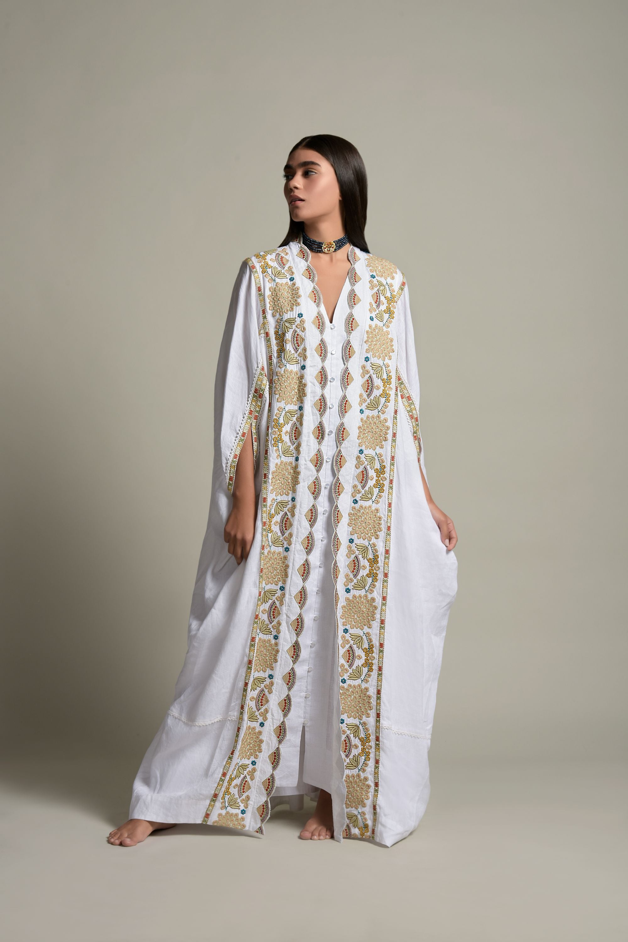 Ghania Embroidered Abaya with Inner Cotton Cami