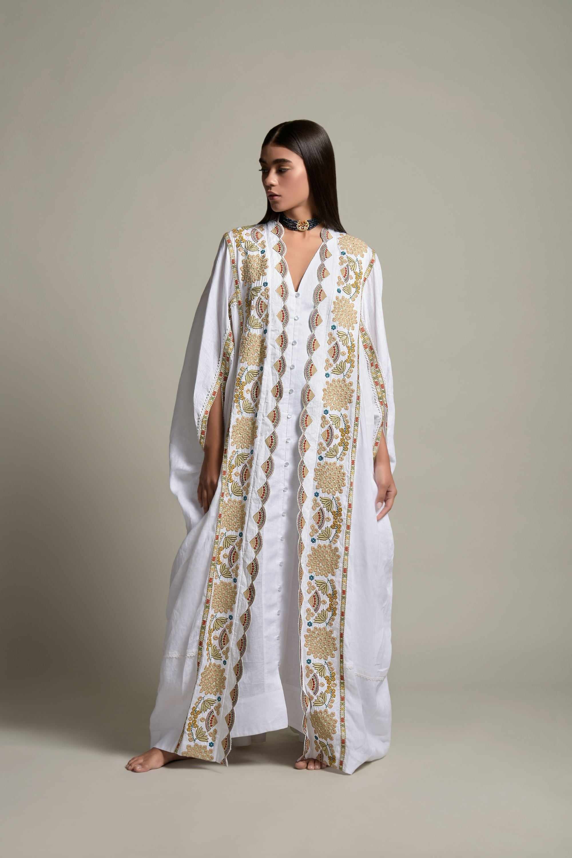 Ghania Embroidered Abaya with Inner Cotton Cami