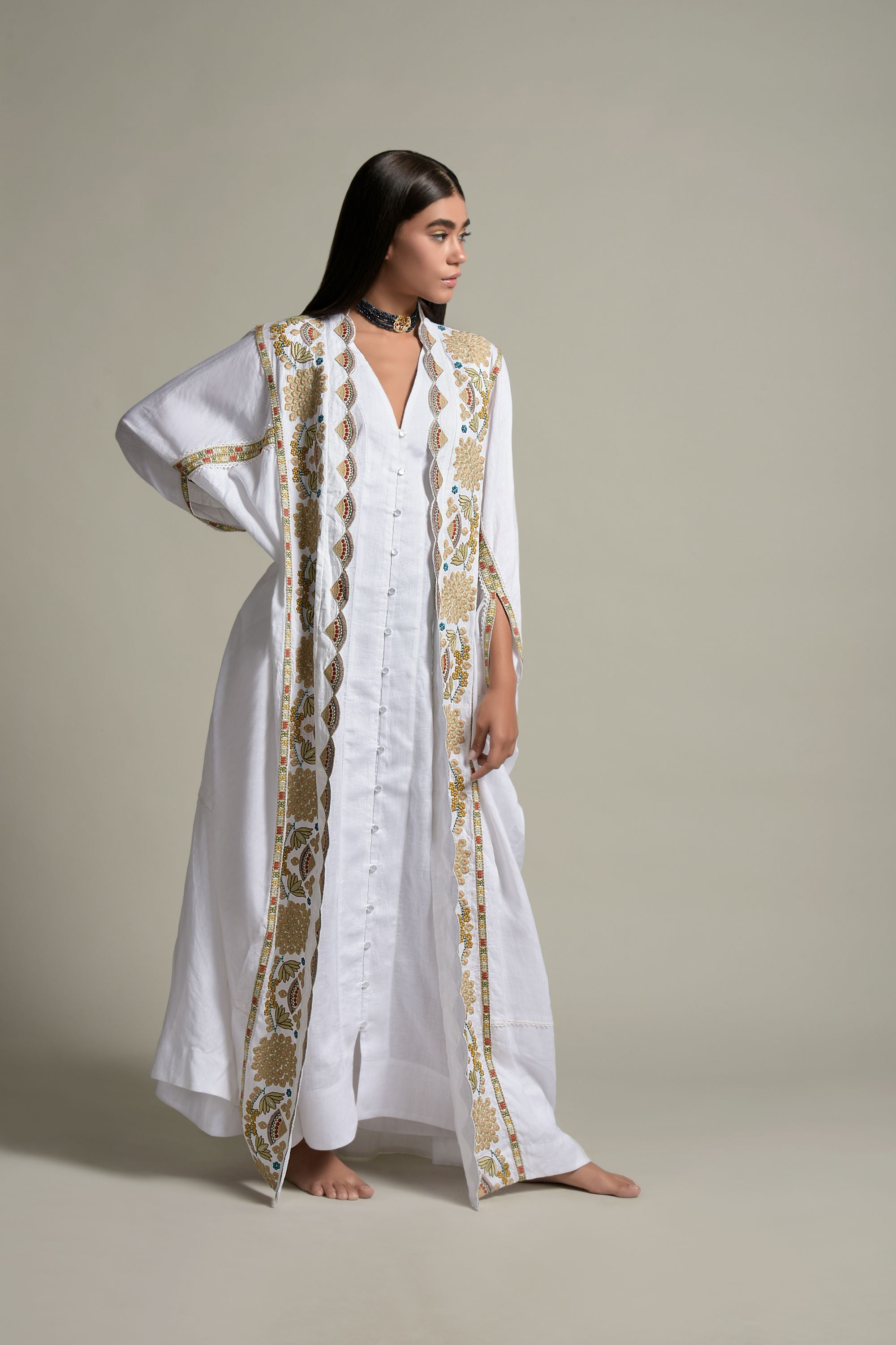 Ghania Embroidered Abaya with Inner Cotton Cami