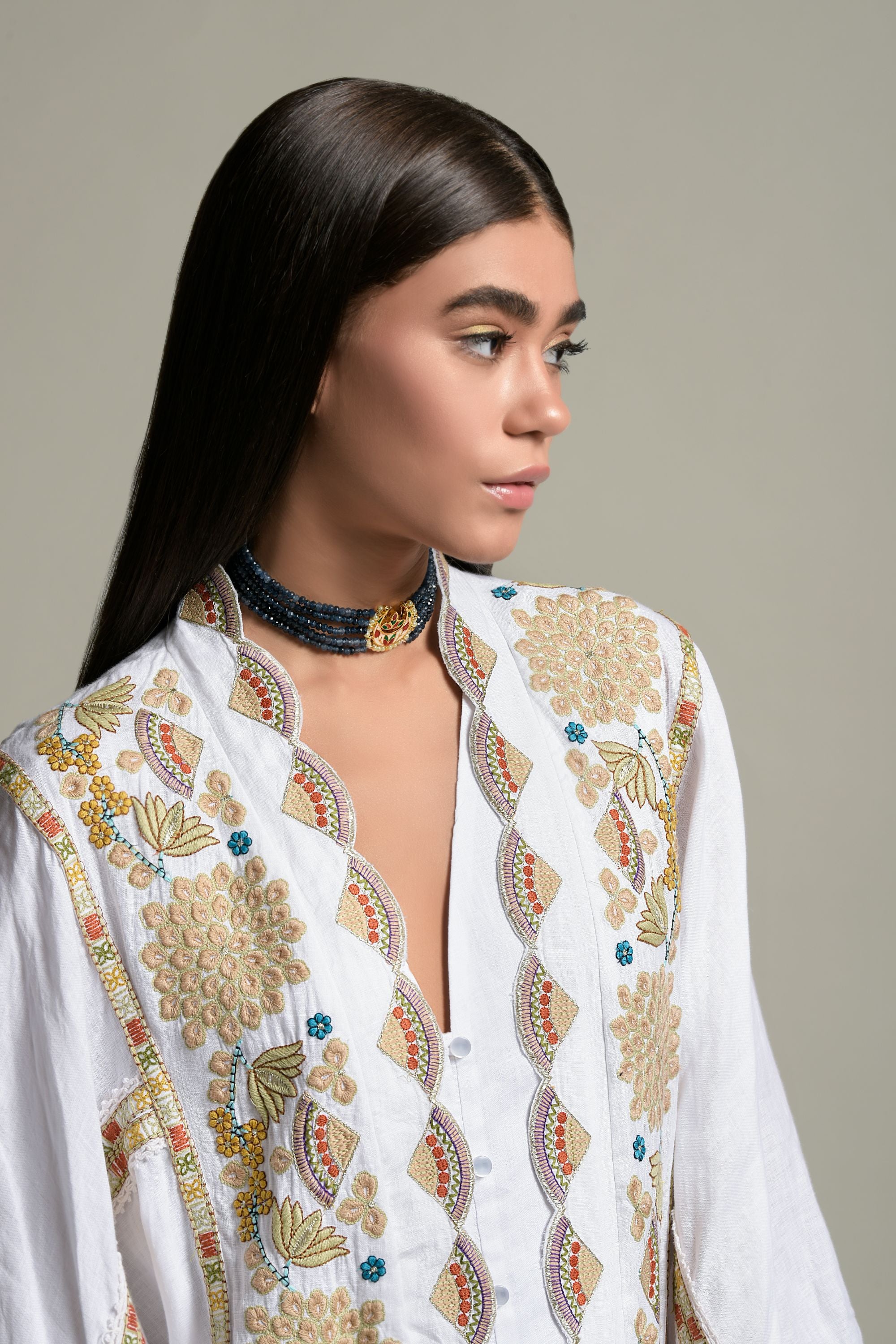 Ghania Embroidered Abaya with Inner Cotton Cami