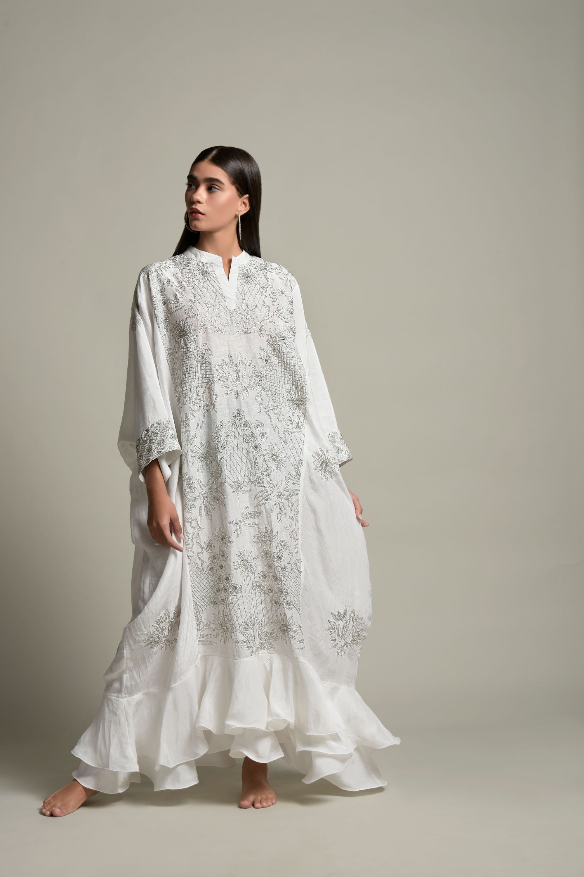 Nasira Embellished & Embroidered Jalabiya with Inner Cotton Cami