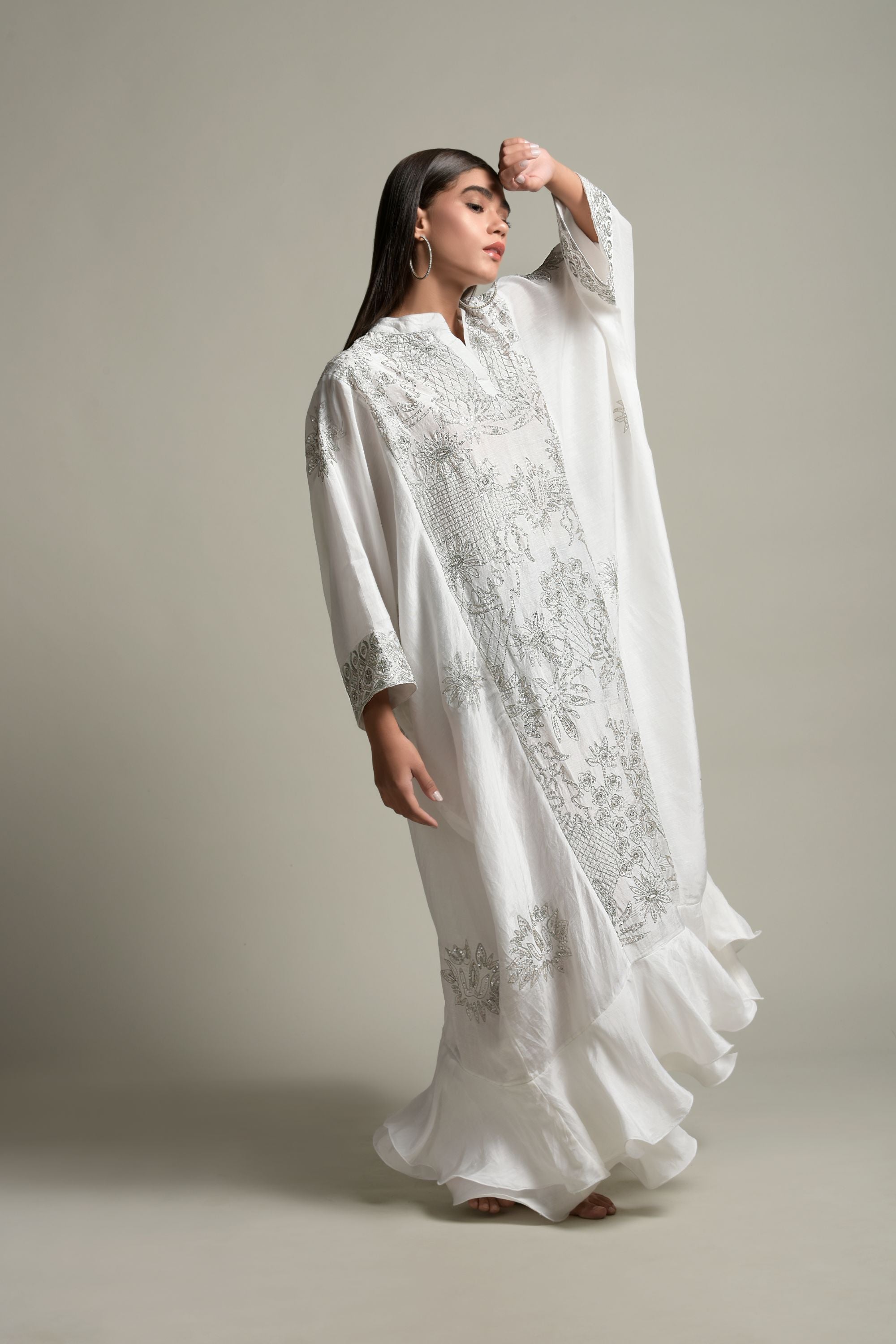 Nasira Embellished & Embroidered Jalabiya with Inner Cotton Cami