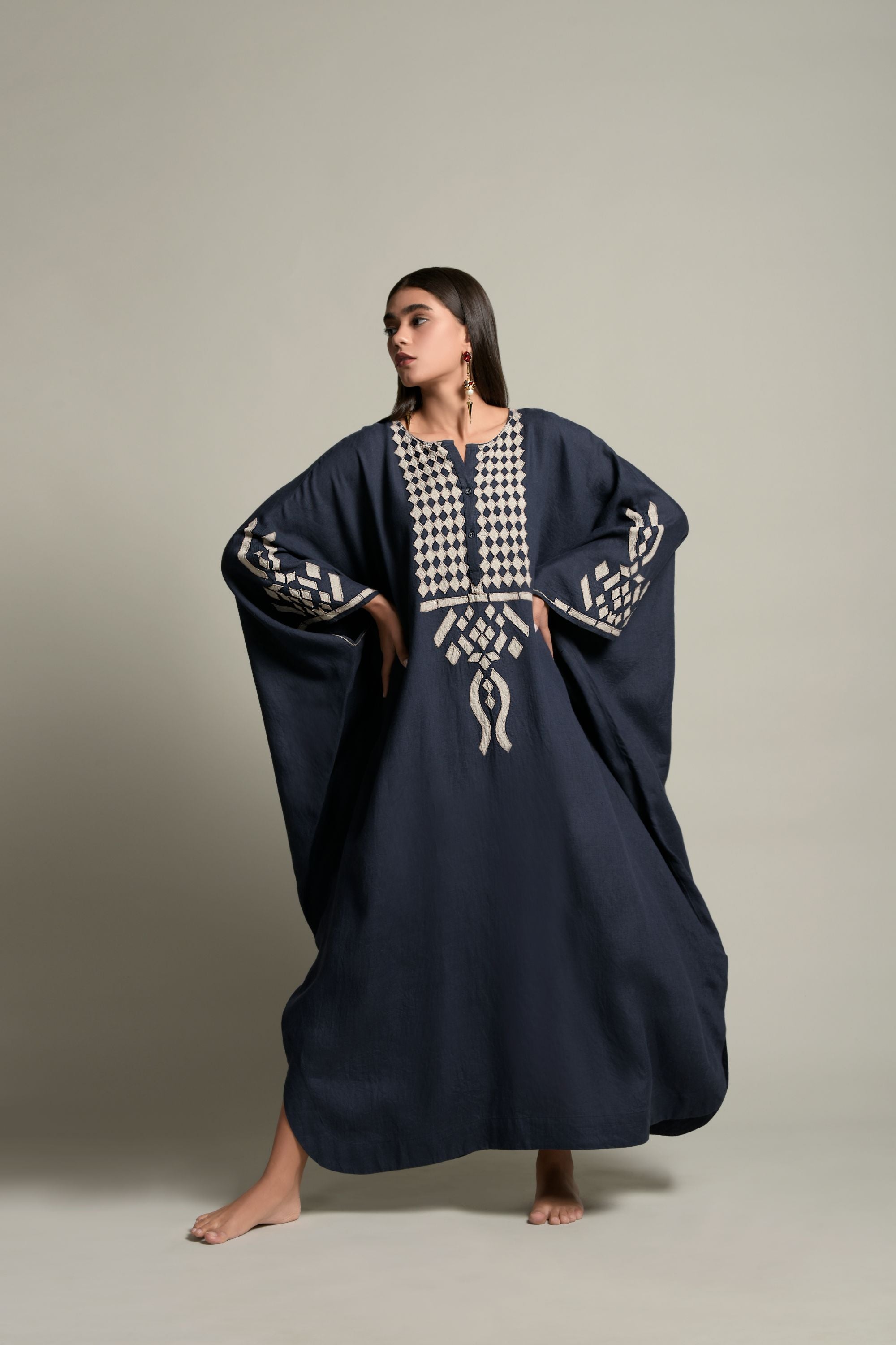 Najma Embroidered Jalabiya with Inner Cotton Cami