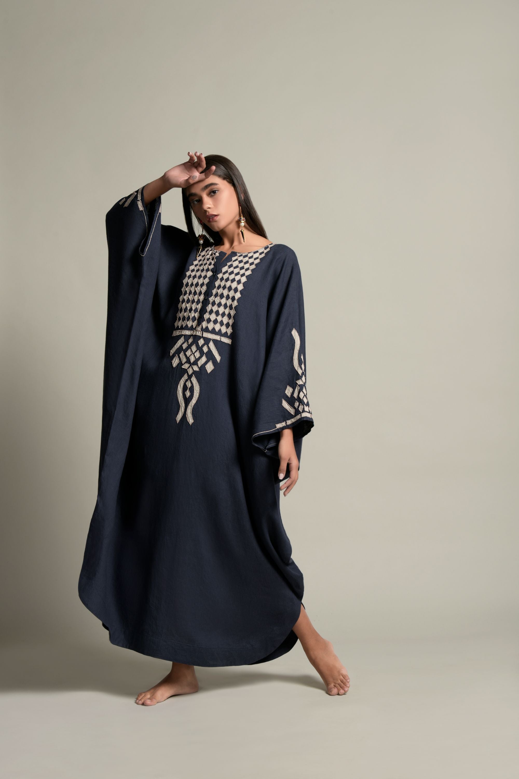 Najma Embroidered Jalabiya with Inner Cotton Cami