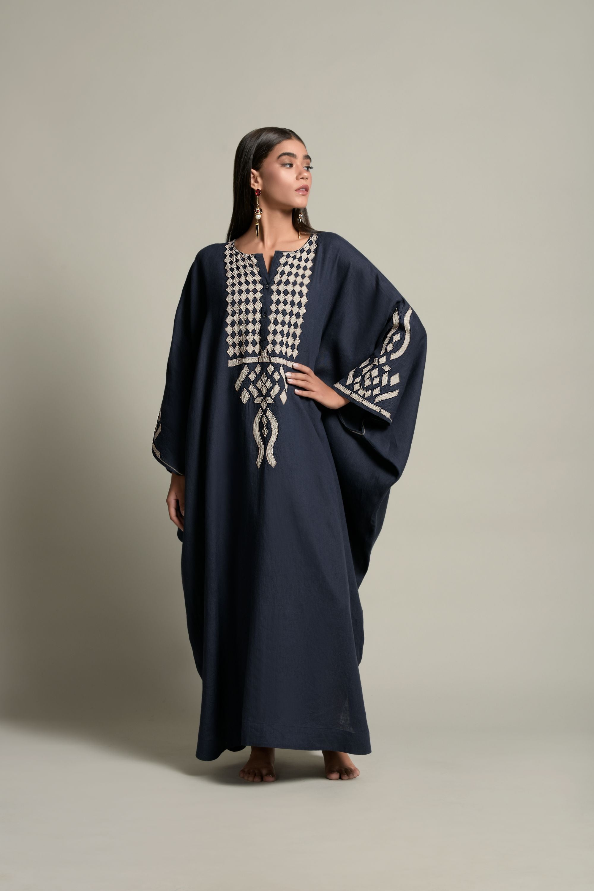 Najma Embroidered Jalabiya with Inner Cotton Cami