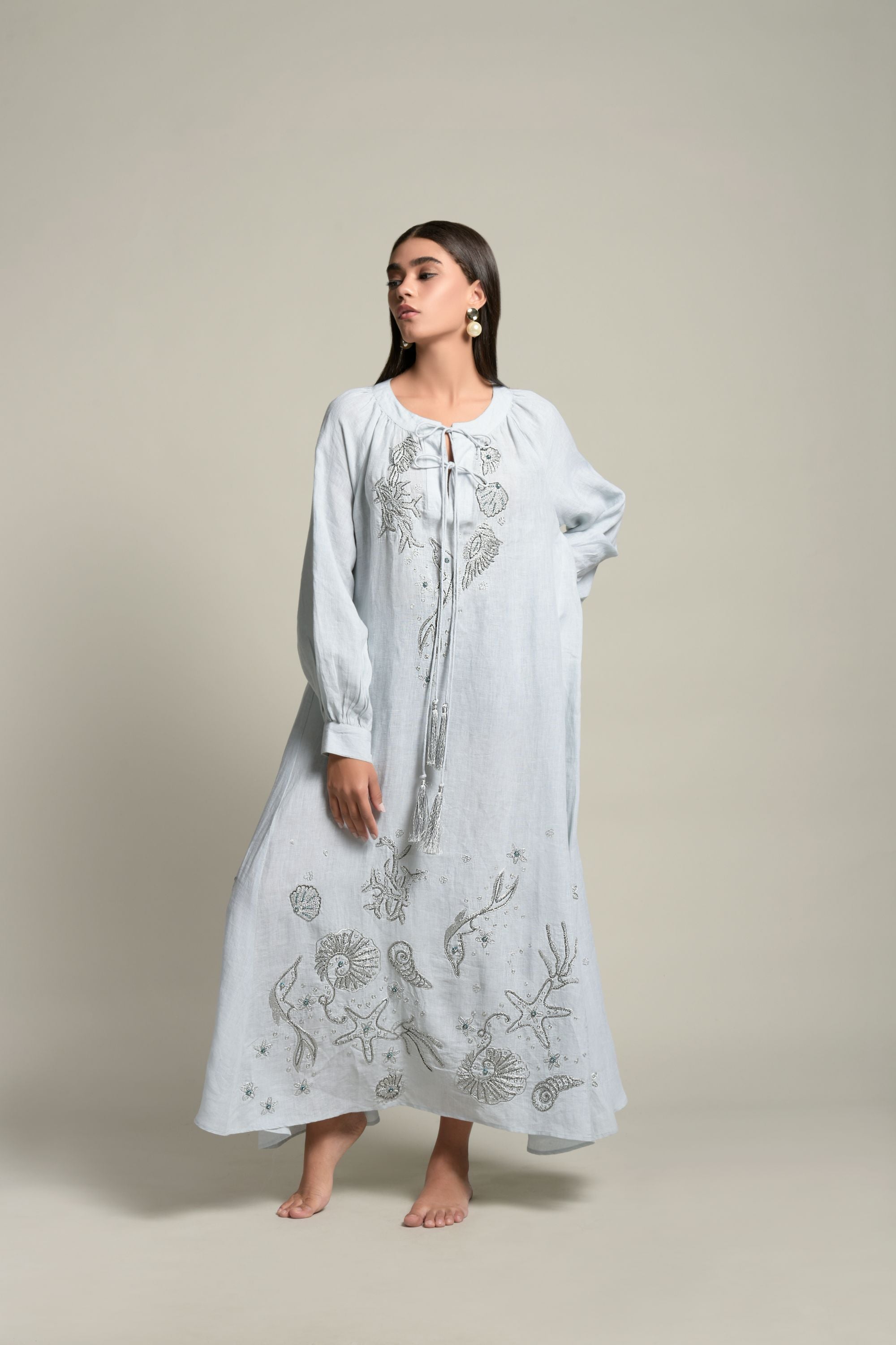 Faiza Embellished & Embroidered Long Jalabiya