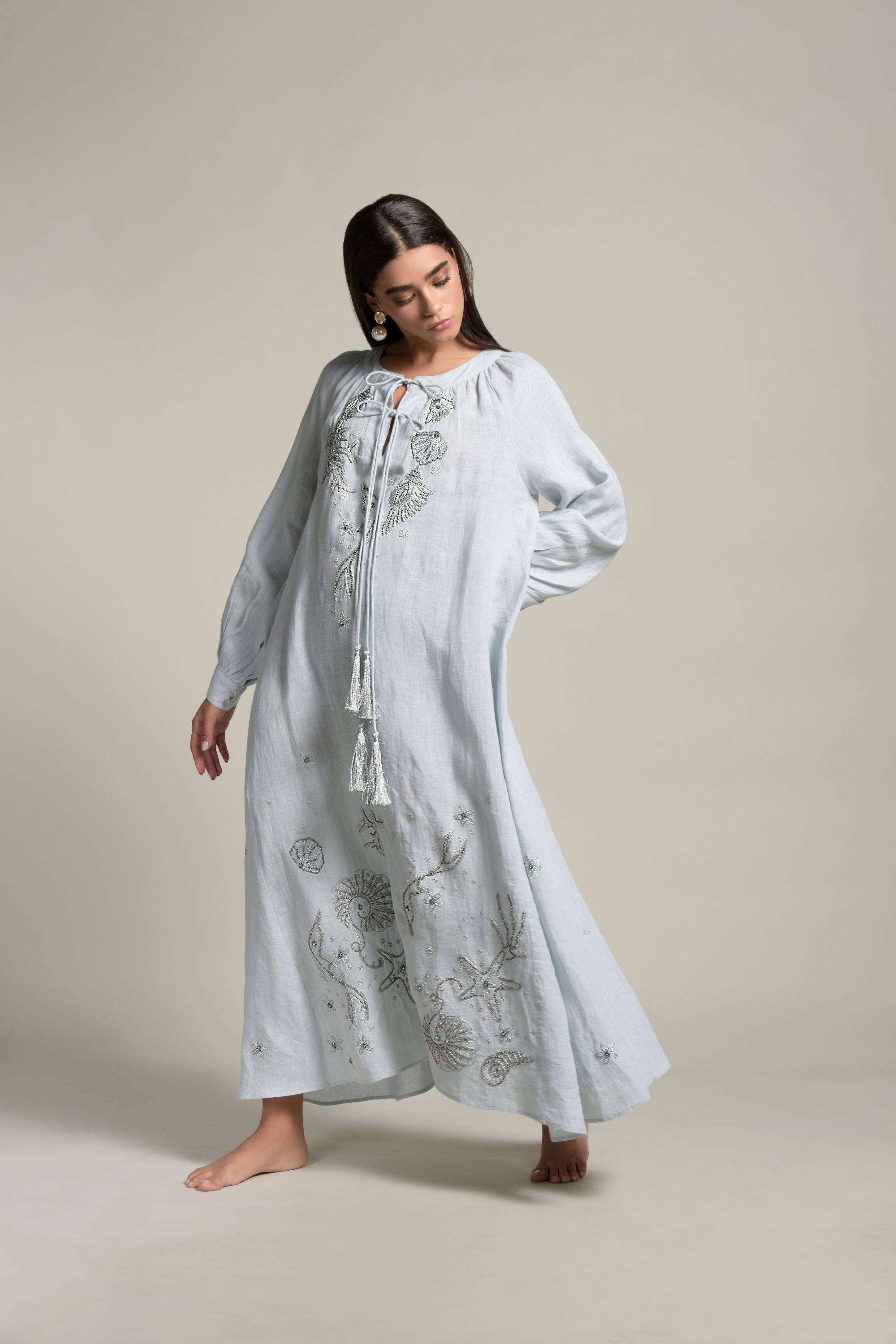 Faiza Embellished & Embroidered Long Jalabiya