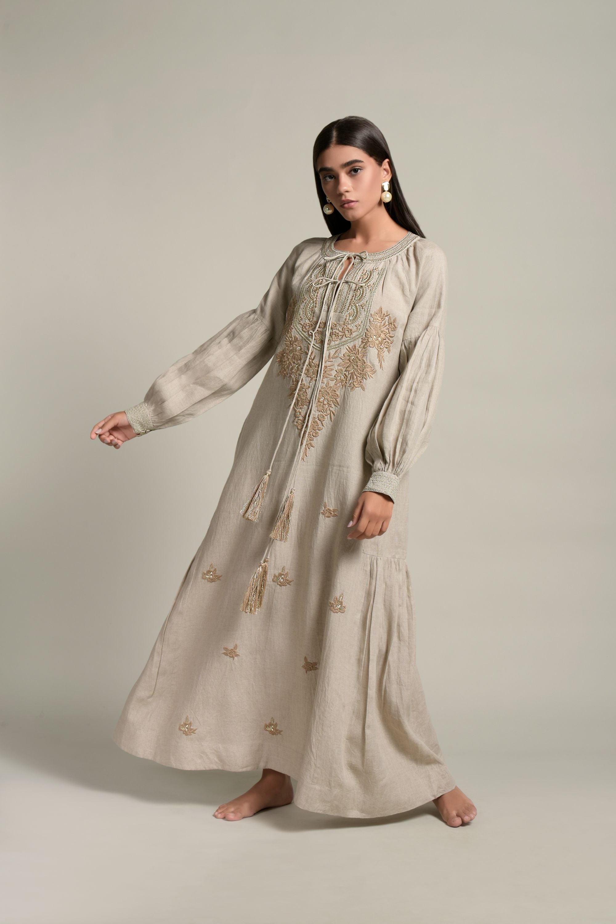 Jawaria Embroidered Long Jalabiya with Tassel