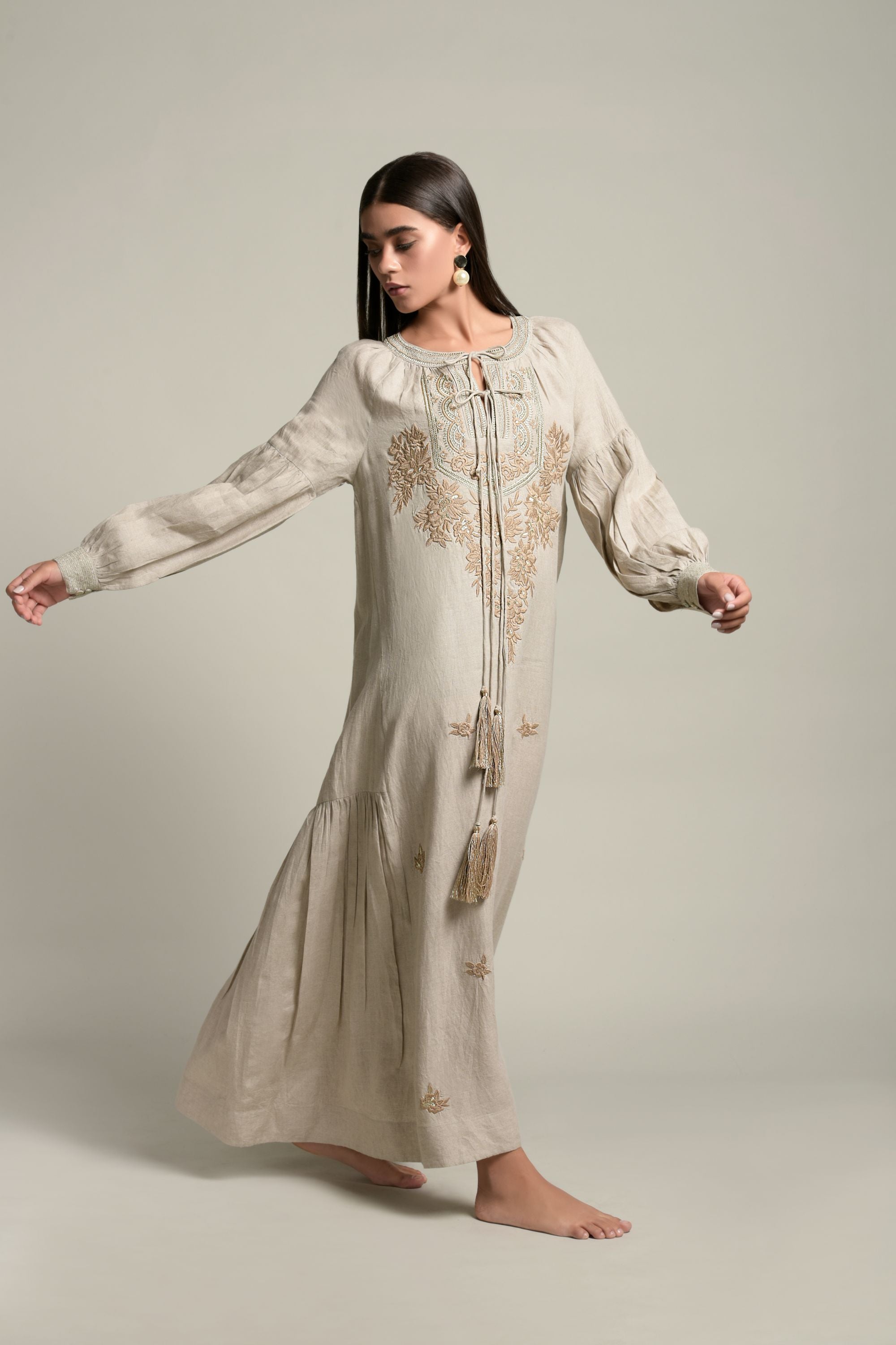 Jawaria Embroidered Long Jalabiya with Tassel