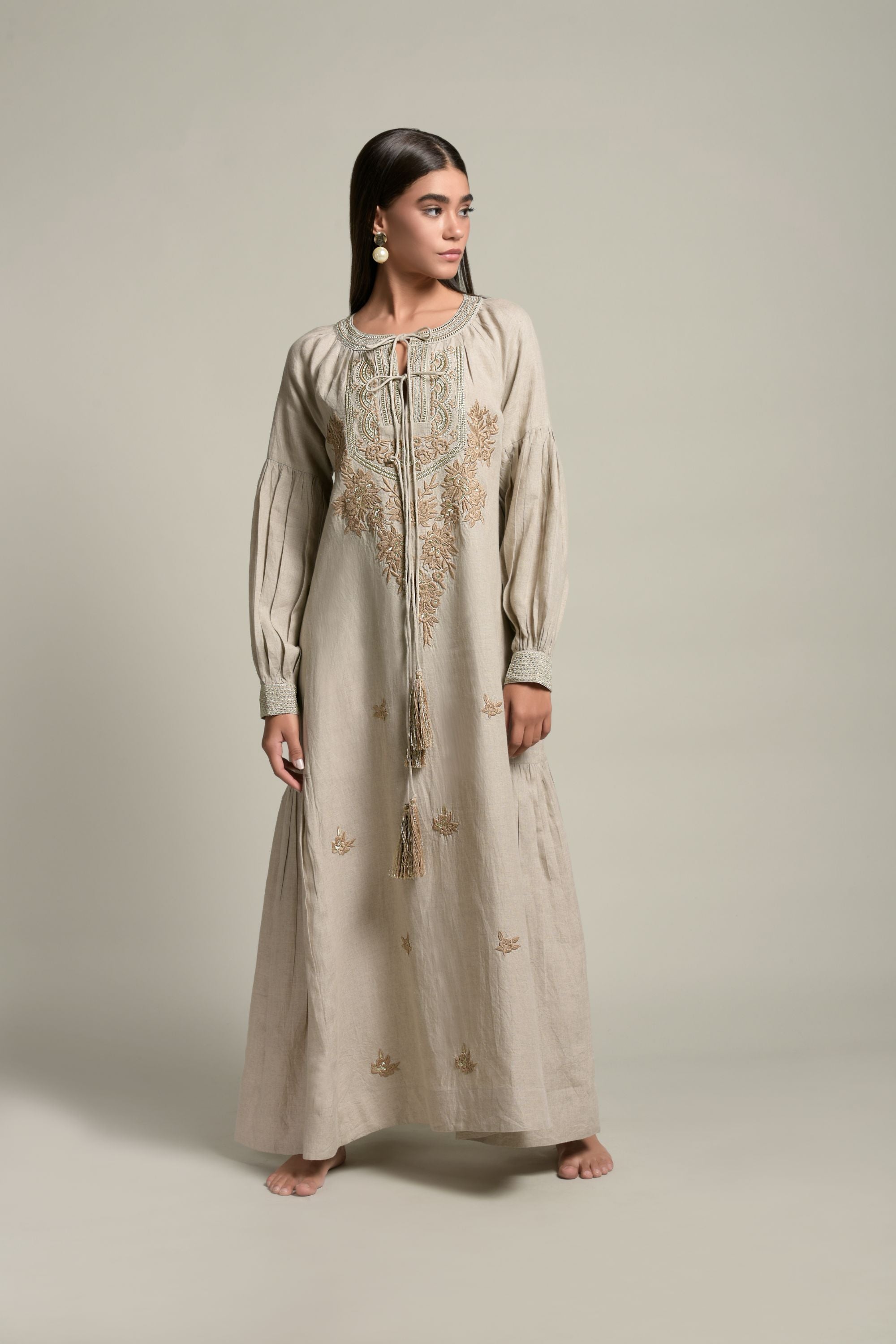 Jawaria Embroidered Long Jalabiya with Tassel