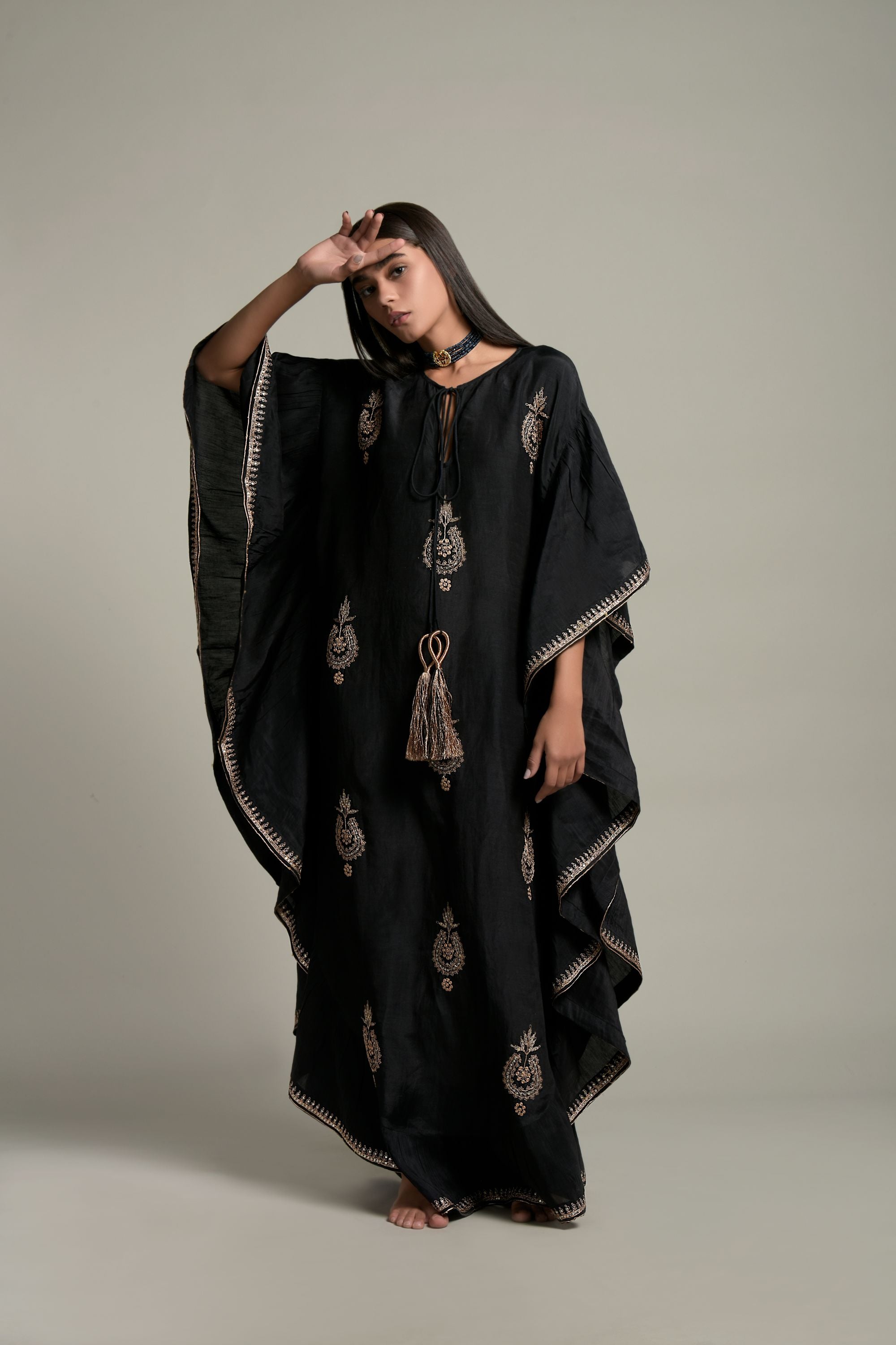 Sayra Embellished & Embroidered Jalabiya With Inner Cotton Cami