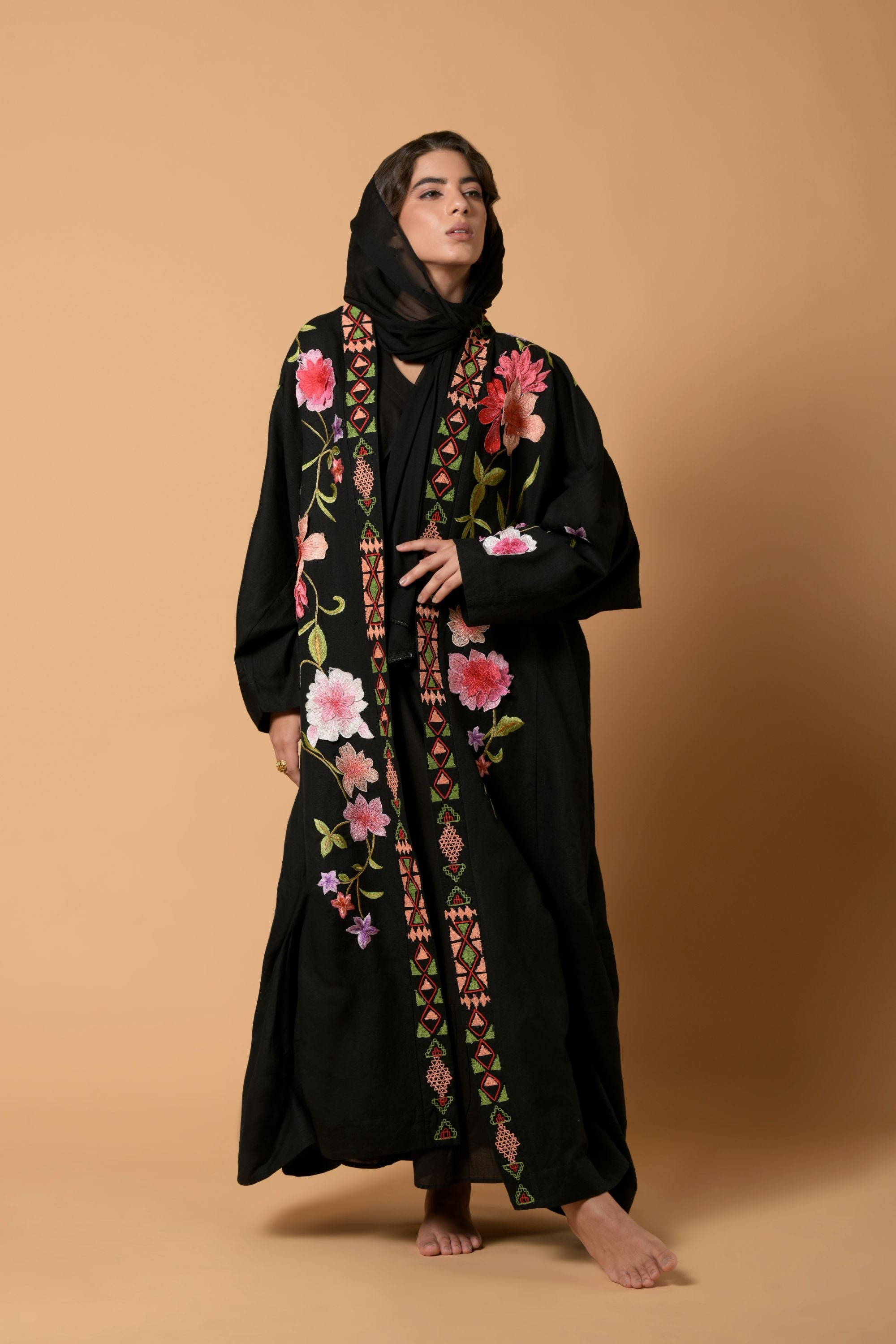 Gazala Flora Noir Abaya