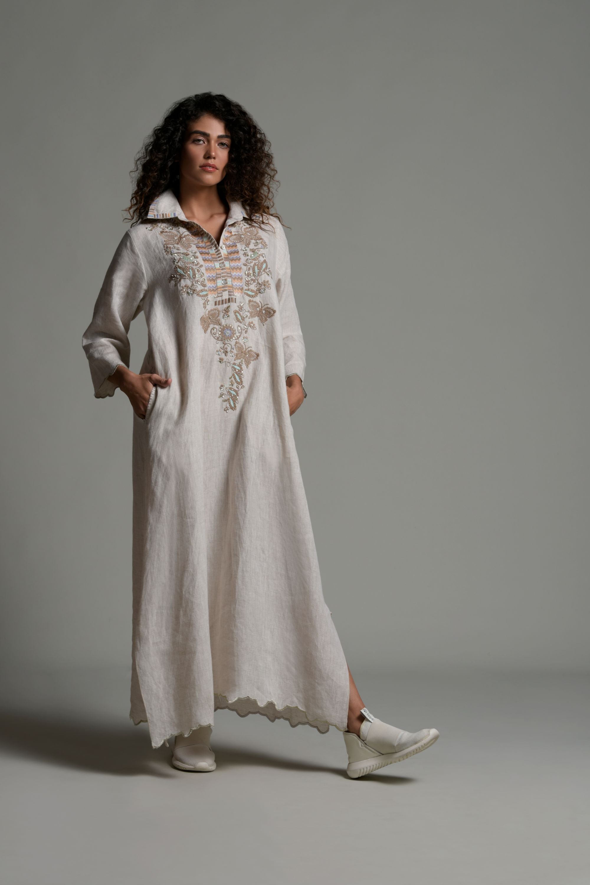 Hafsa Embellished & Embroidered Long Jalabiya