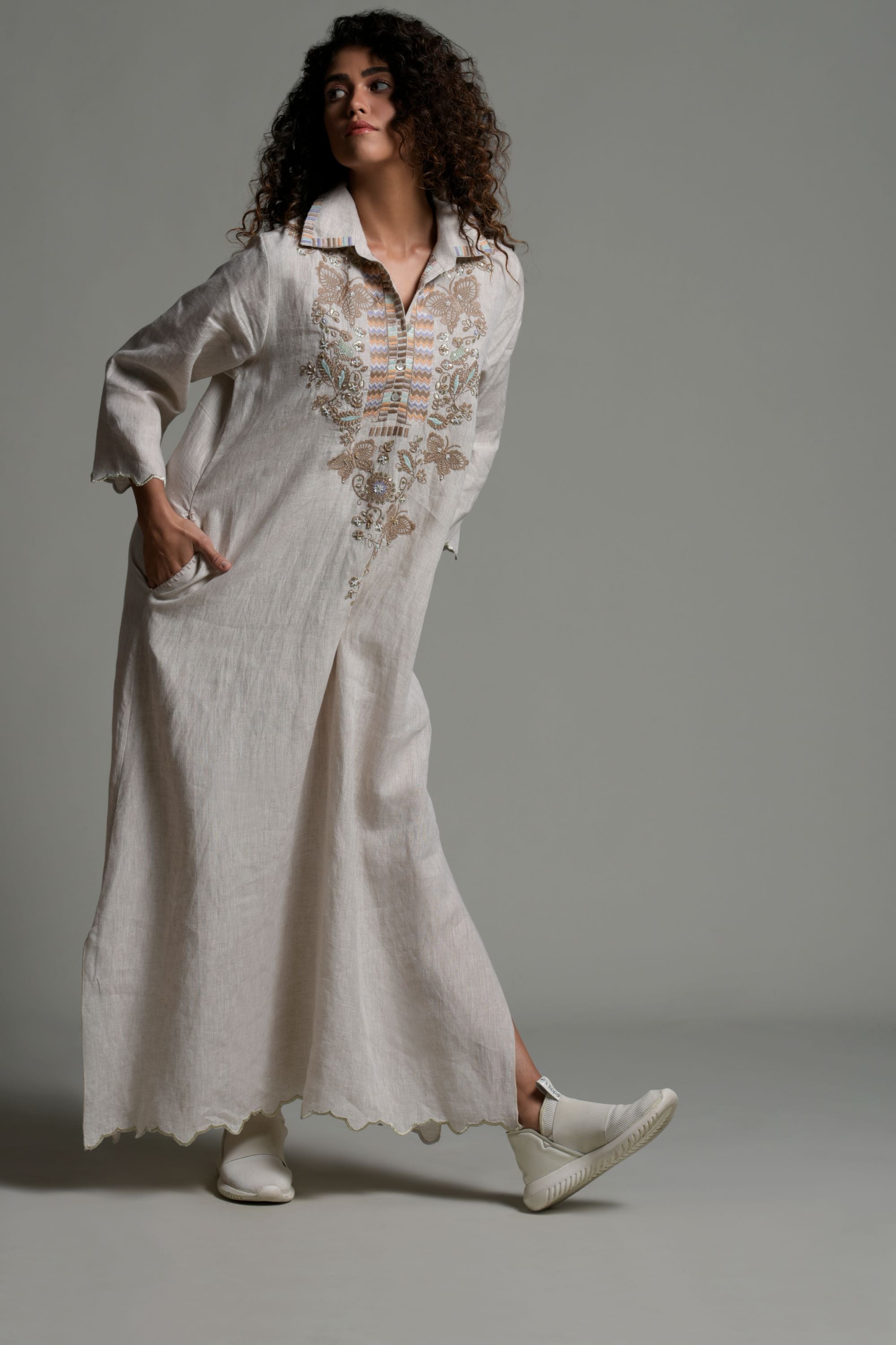 Hafsa Embellished & Embroidered Long Jalabiya